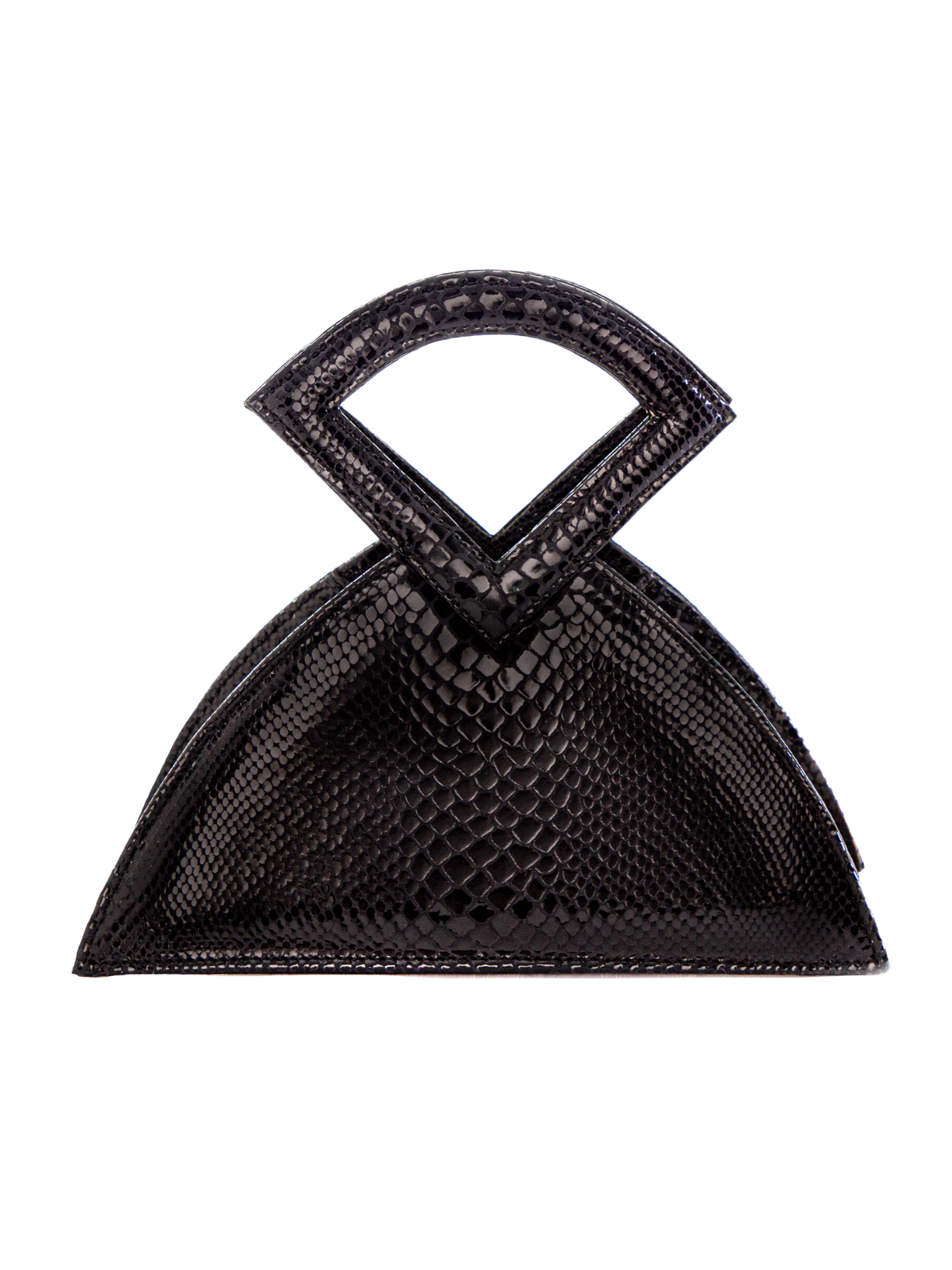 HerPorte-Black FARHA Snake-print Metal embossed TRIANGULAR TOP HANDLE Bag