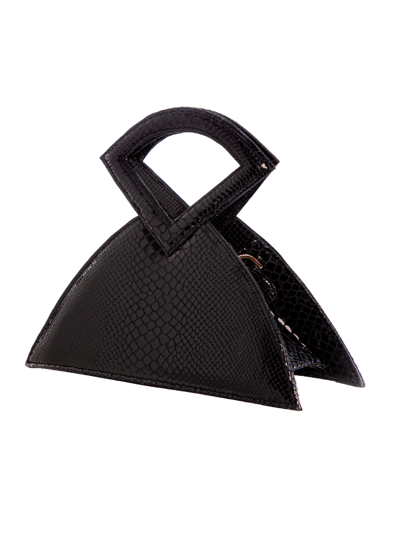 HerPorte-Black FARHA Snake-print Metal embossed TRIANGULAR TOP HANDLE Bag