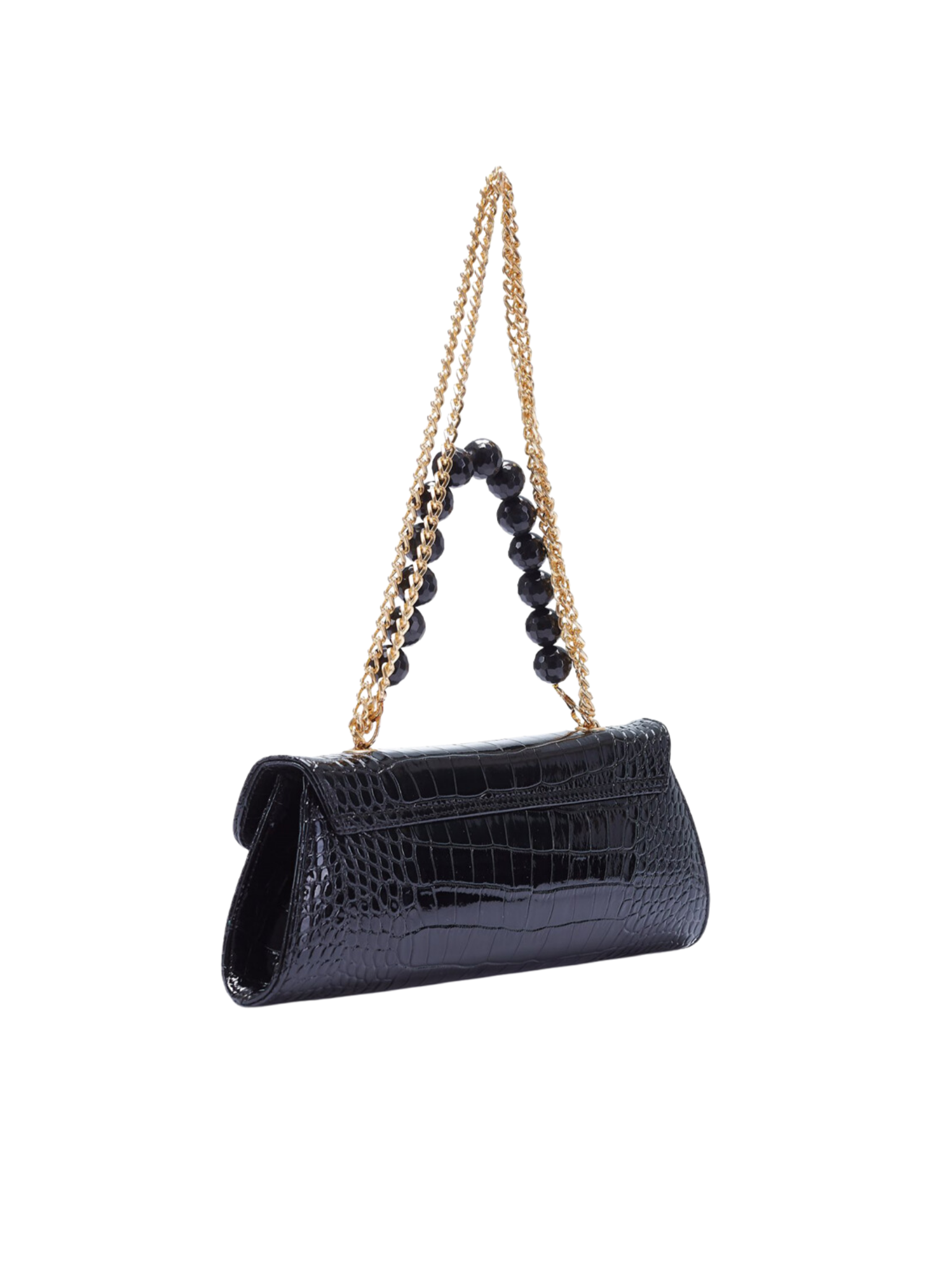 HerPorte-Black GHALIA Croc-embossed Shoulder Bag