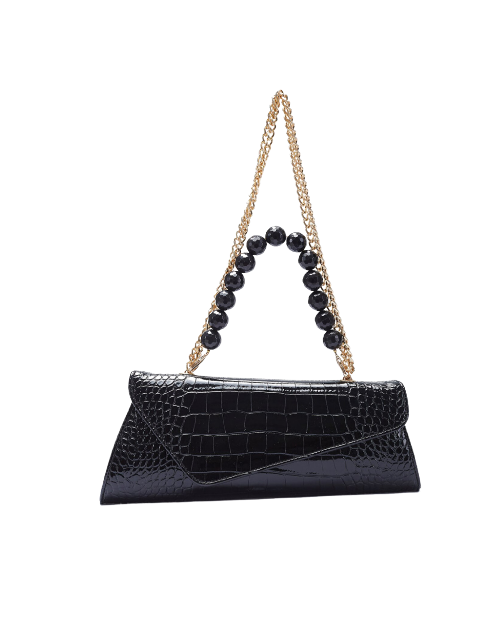 HerPorte-Black GHALIA Croc-embossed Shoulder Bag