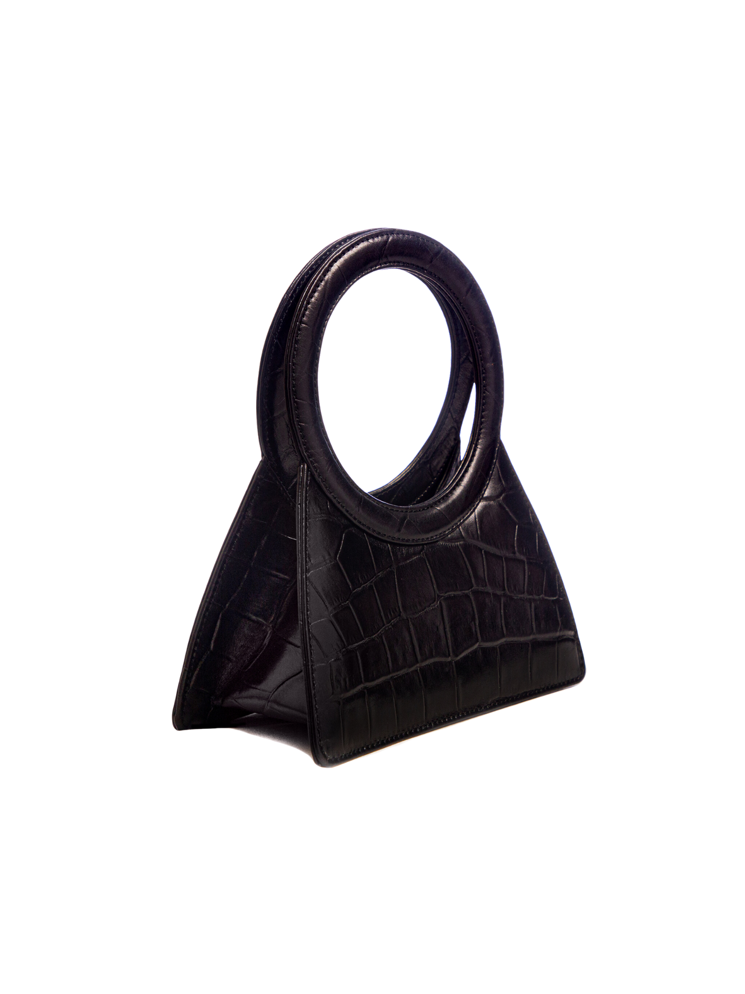 HerPorte-Black Aseela Croc-embossed Circular Top Handle Bag