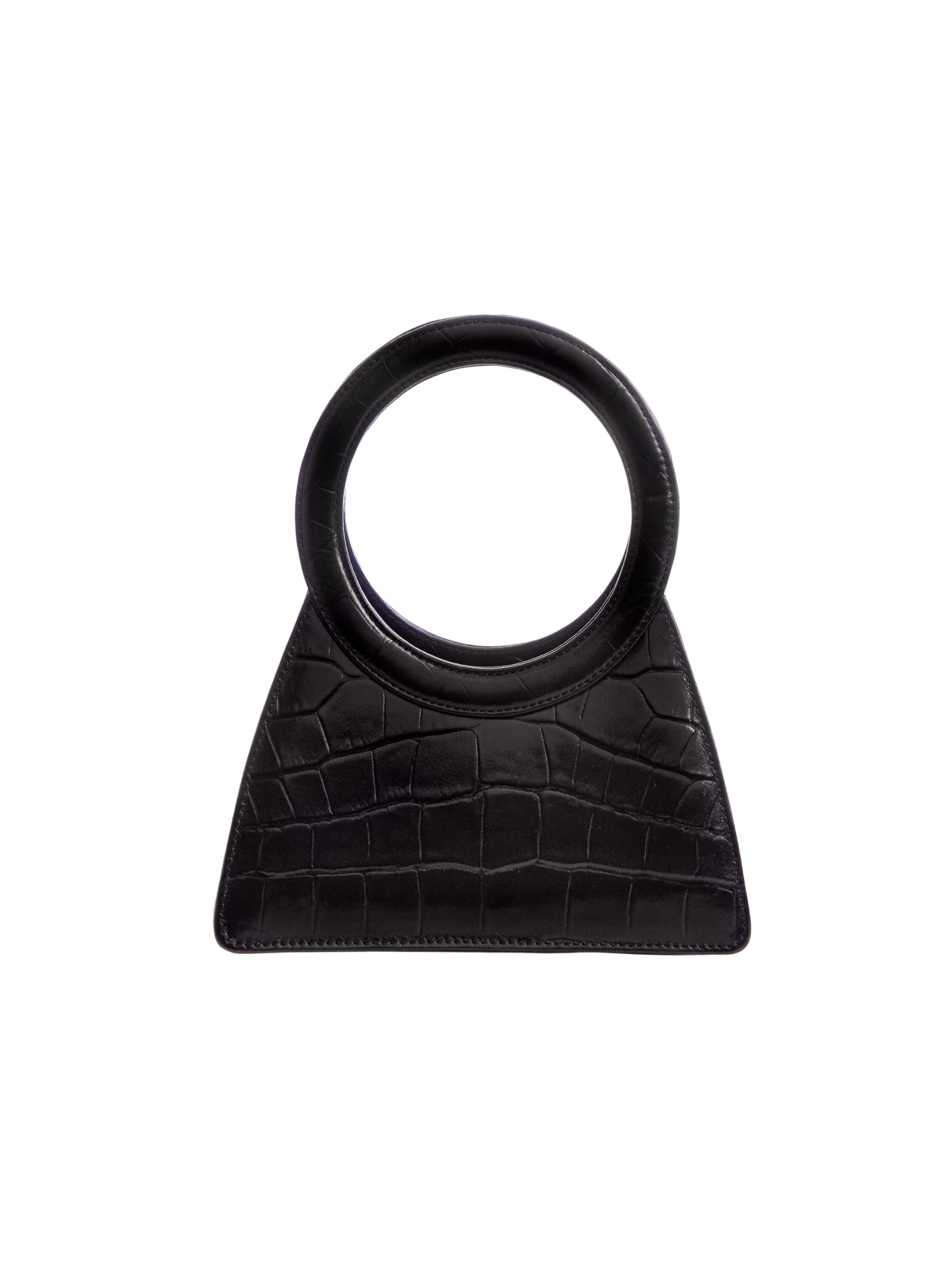 HerPorte-Black Aseela Croc-embossed Circular Top Handle Bag