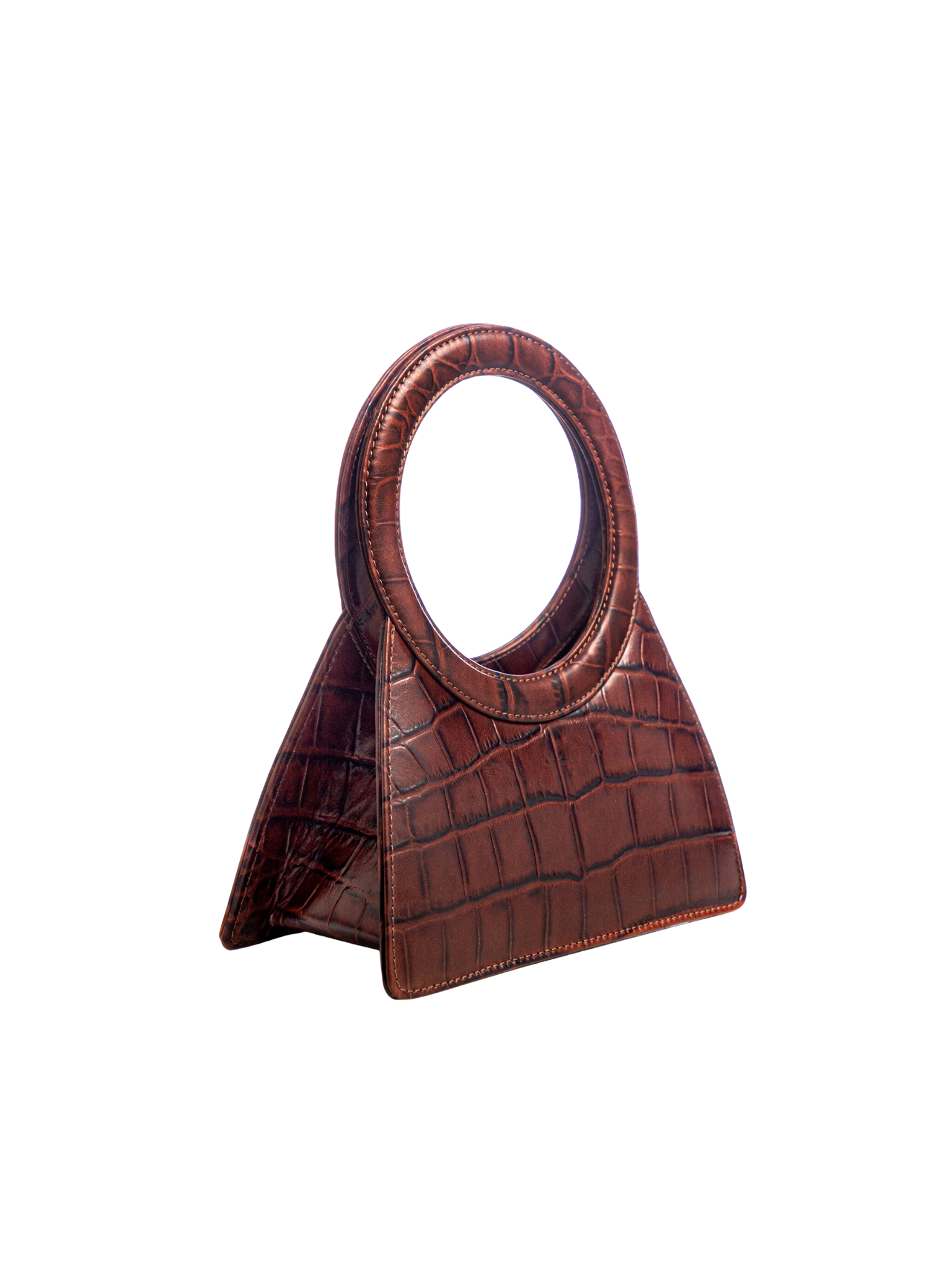 HerPorte-Brown Aseela Croc-embossed Circular Top Handle Bag