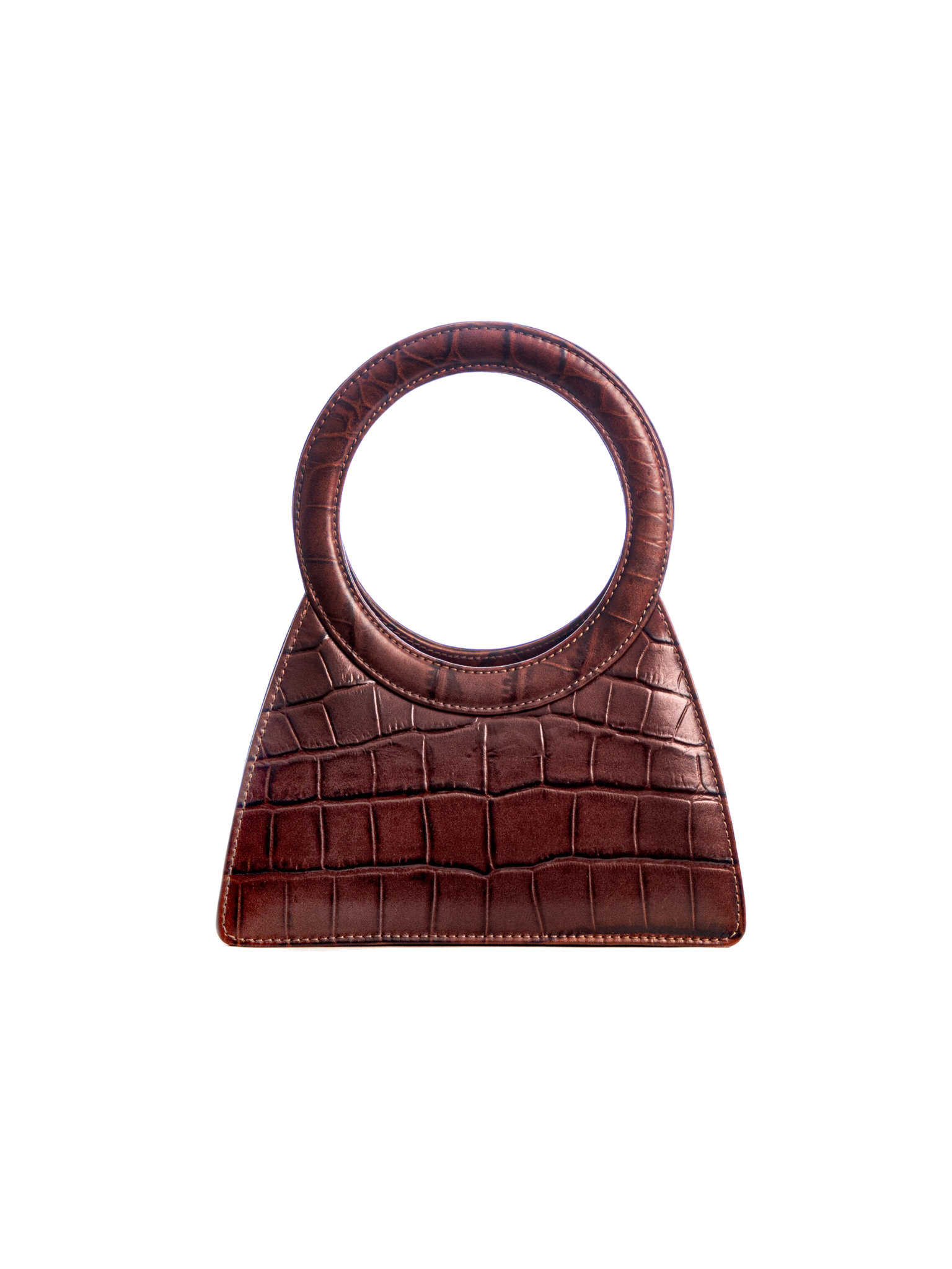 HerPorte-Brown Aseela Croc-embossed Circular Top Handle Bag