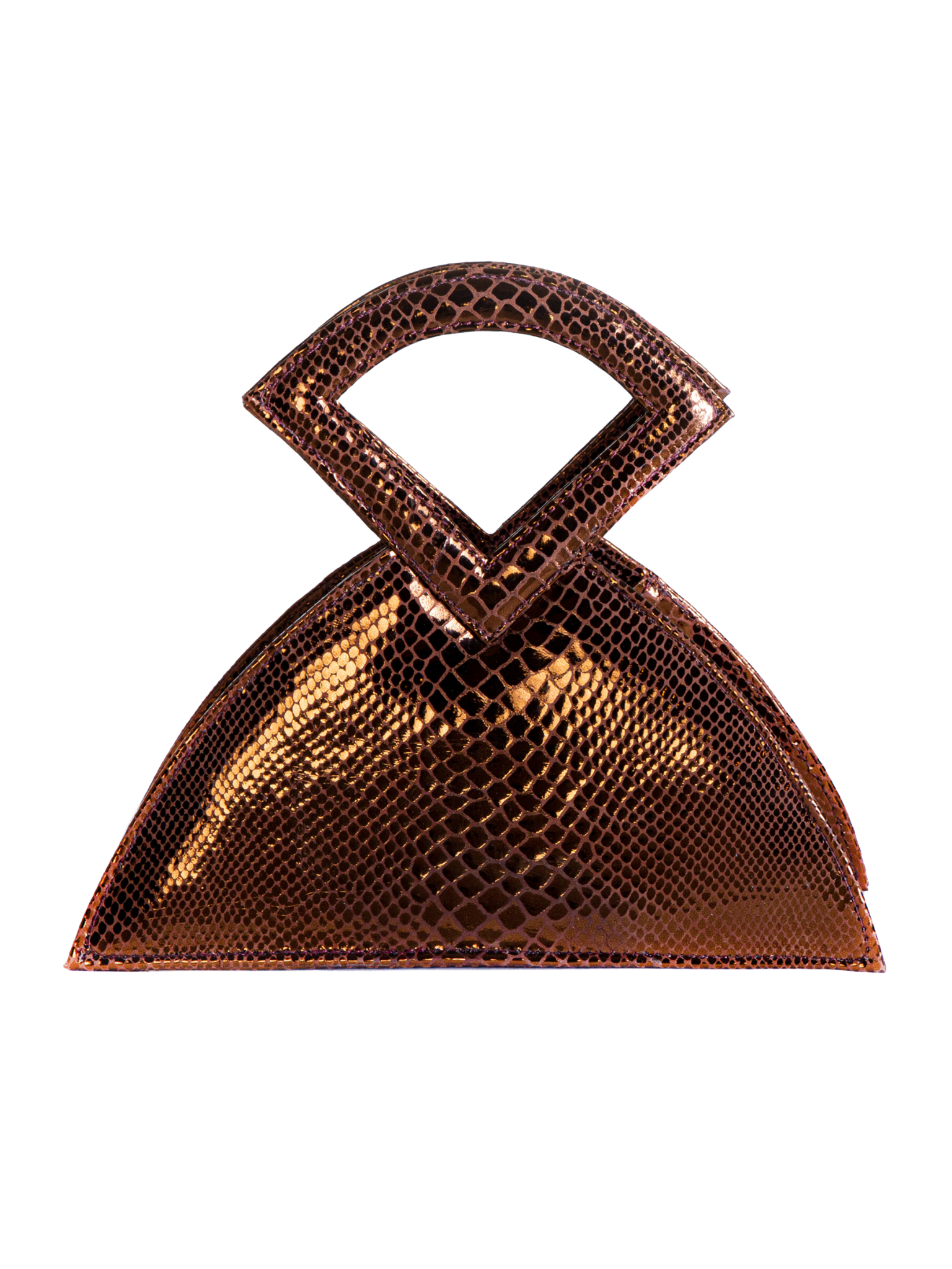 HerPorte-Brown FARHA Snake-print Metal embossed TRIANGULAR TOP HANDLE Bag