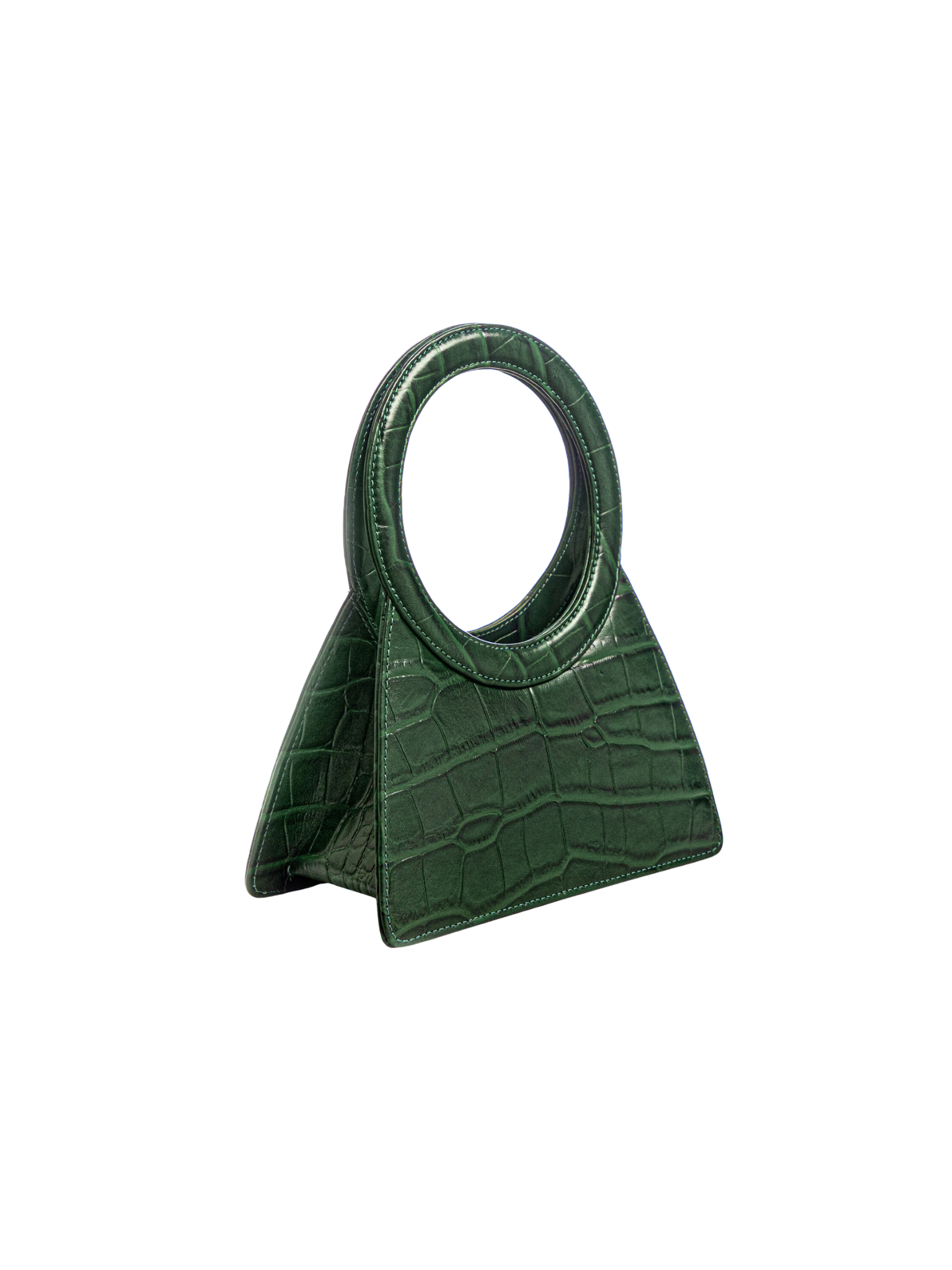 HerPorte-Emerald Aseela Croc-embossed Circular Top Handle Bag