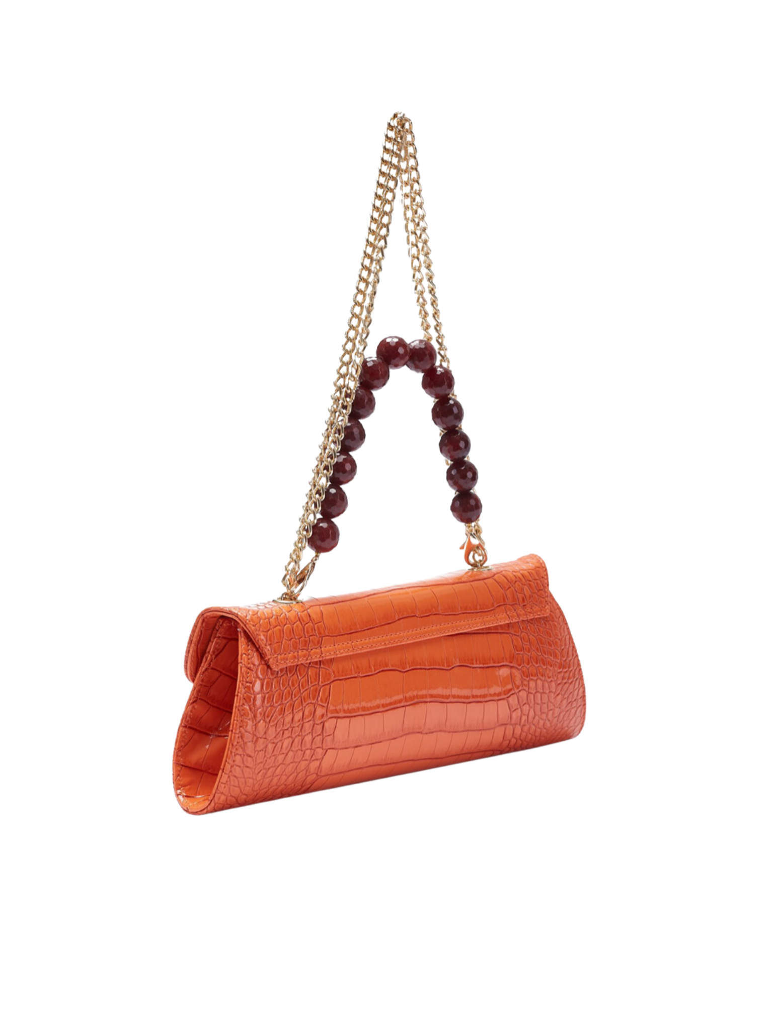 HerPorte-Orange GHALIA Croc-embossed Shoulder Bag