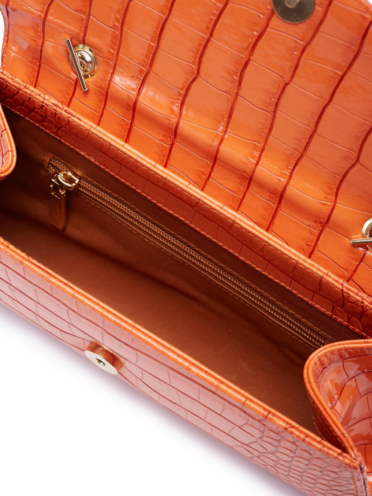 HerPorte-Orange GHALIA Croc-embossed Shoulder Bag