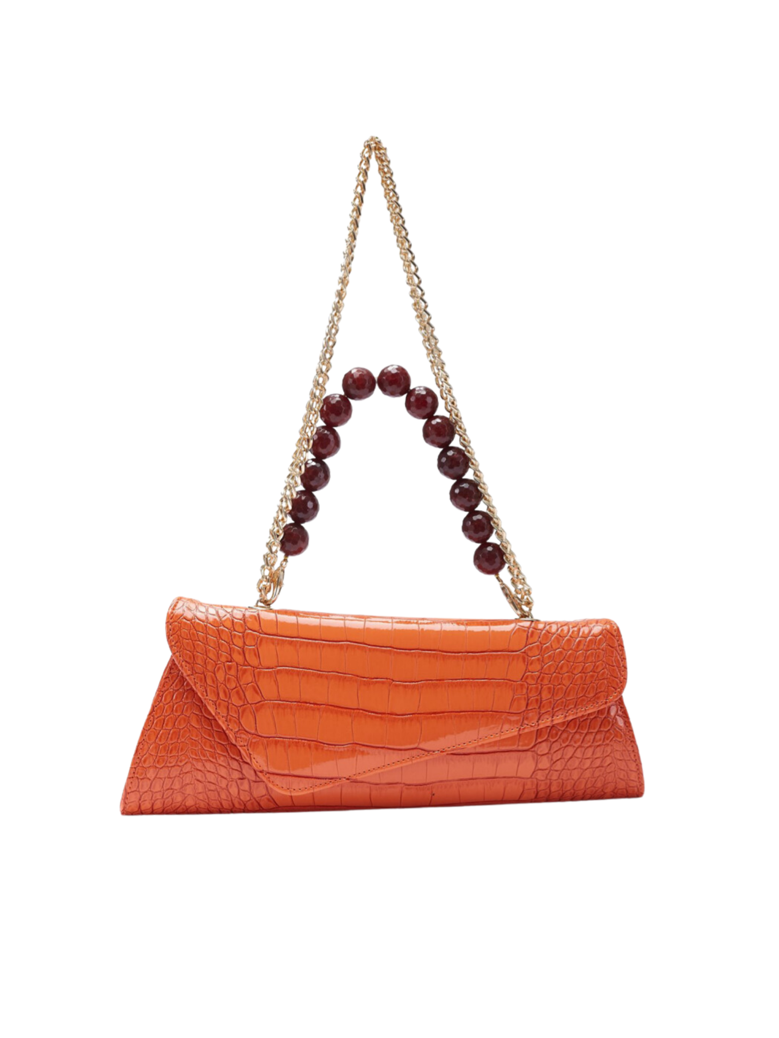 HerPorte-Orange GHALIA Croc-embossed Shoulder Bag