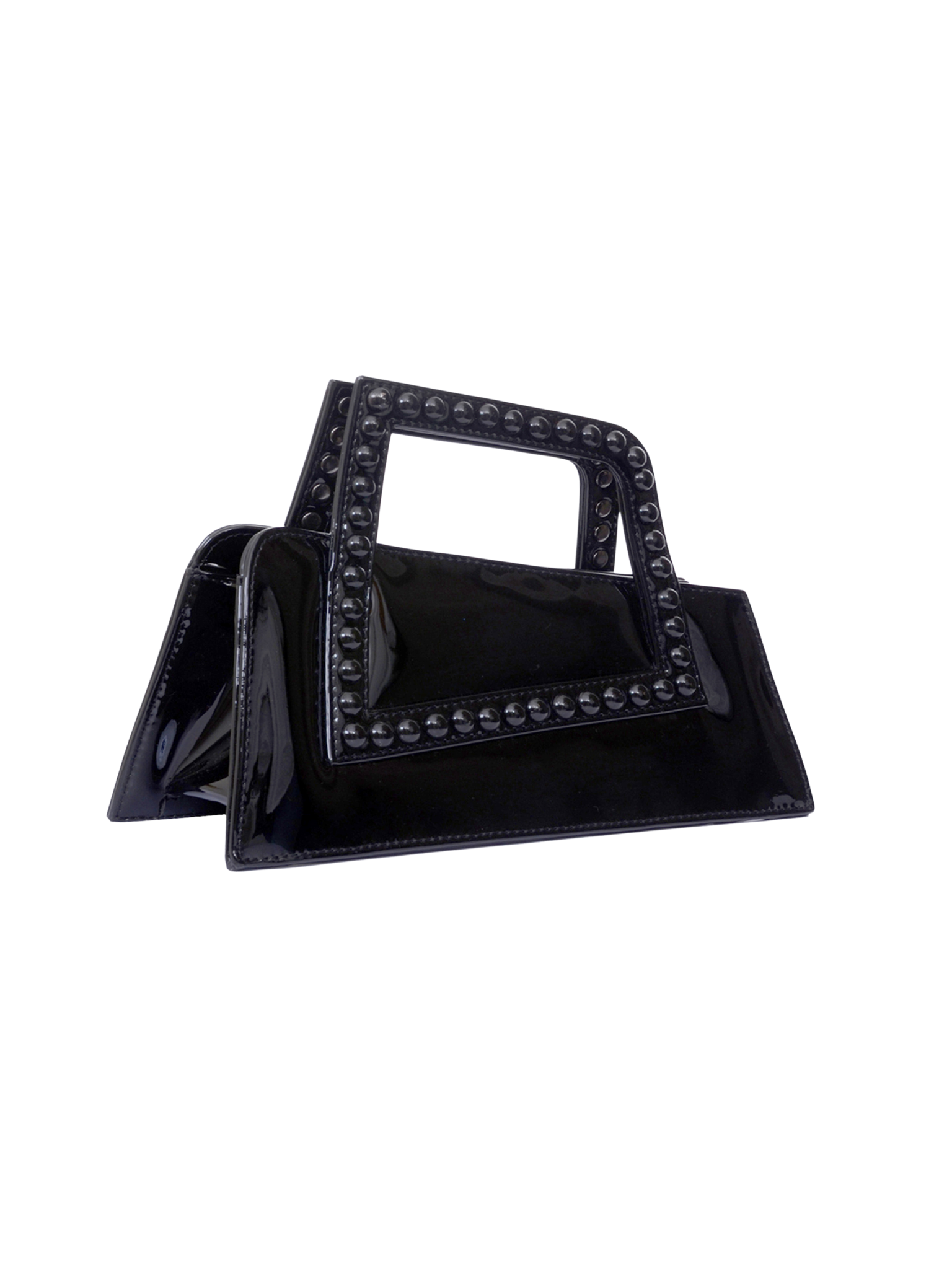 HerPorte-Patent BLACK JALILA Matte ASYMMETRICAL TOP HANDLE BAG