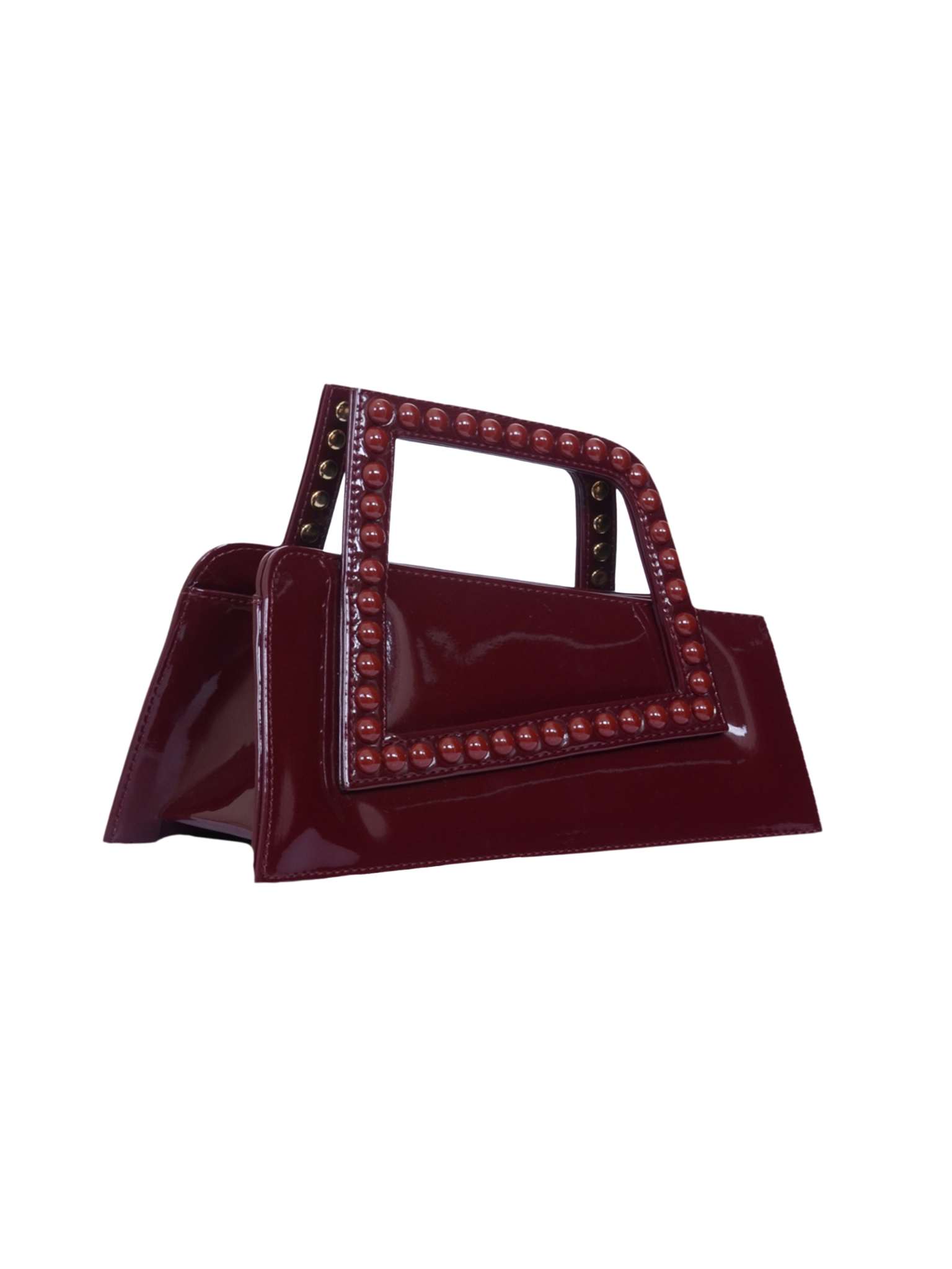 HerPorte-Patent BURGUNDY JALILA Matte ASYMMETRICAL TOP HANDLE BAG