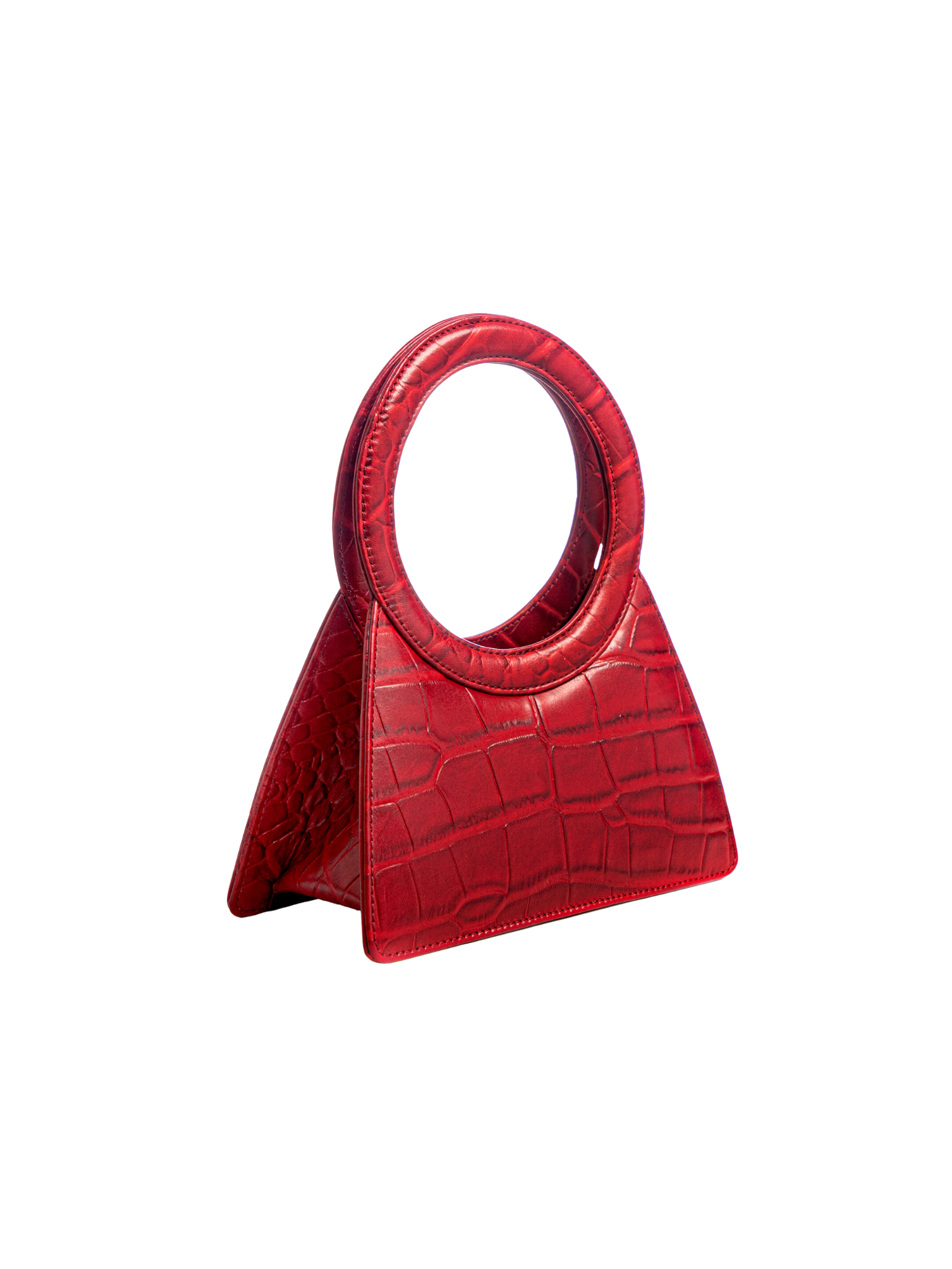 HerPorte-Red Aseela Croc-embossed Circular Top Handle Bag