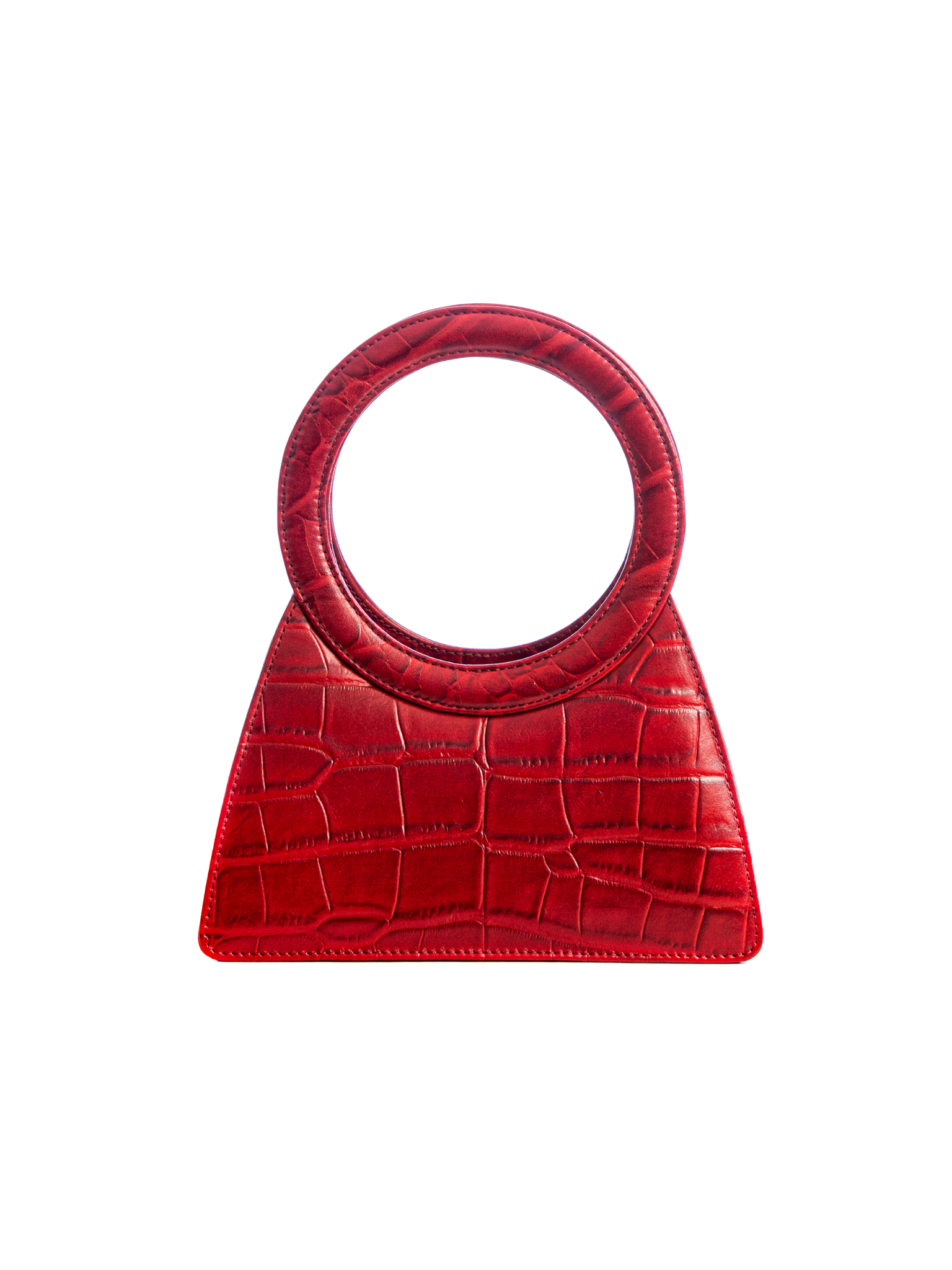 HerPorte-Red Aseela Croc-embossed Circular Top Handle Bag