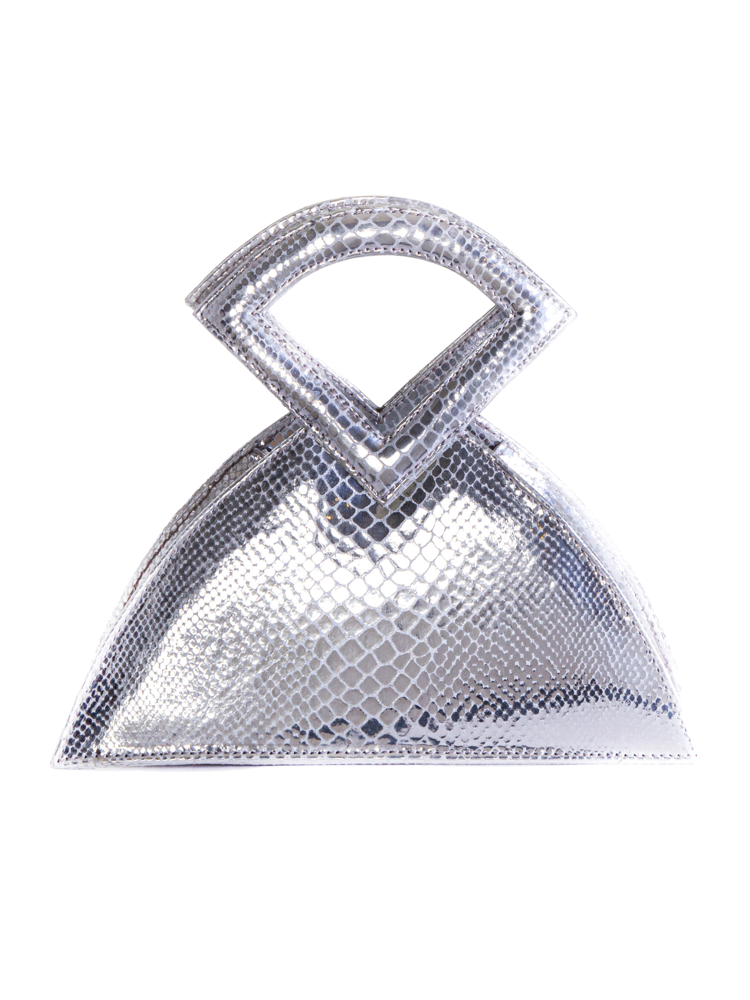 HerPorte-SILVER FARHA Snake-print Metal embossed TRIANGULAR TOP HANDLE Bag