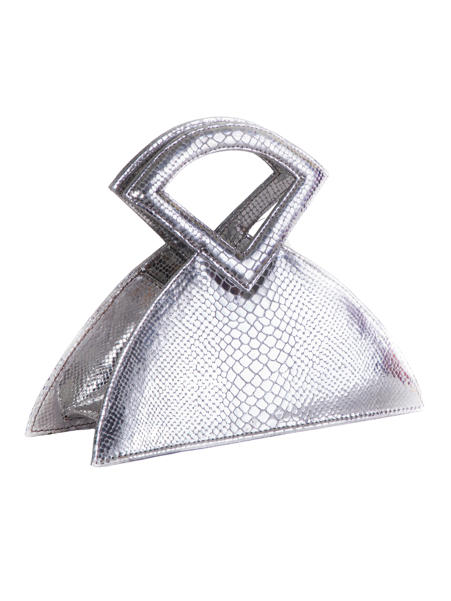 HerPorte-SILVER FARHA Snake-print Metal embossed TRIANGULAR TOP HANDLE Bag