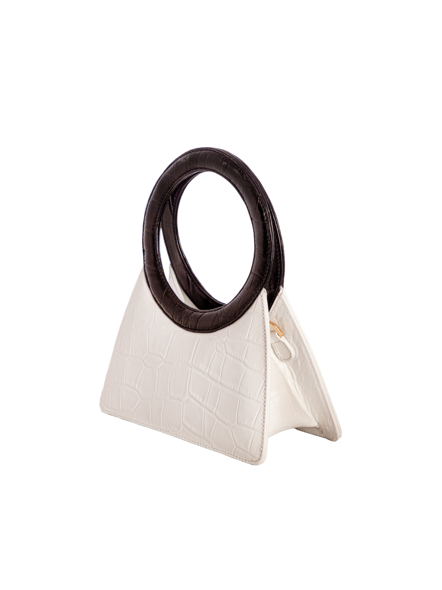 HerPorte-White Aseela Croc-embossed Circular Top Handle Bag