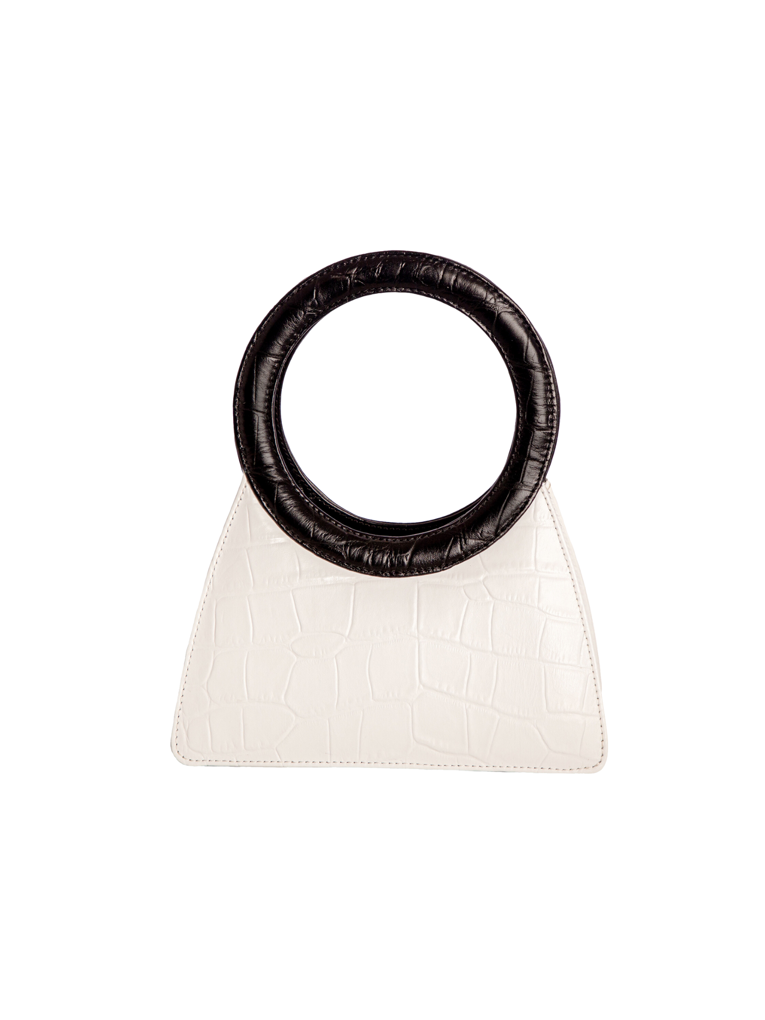 HerPorte-White Aseela Croc-embossed Circular Top Handle Bag