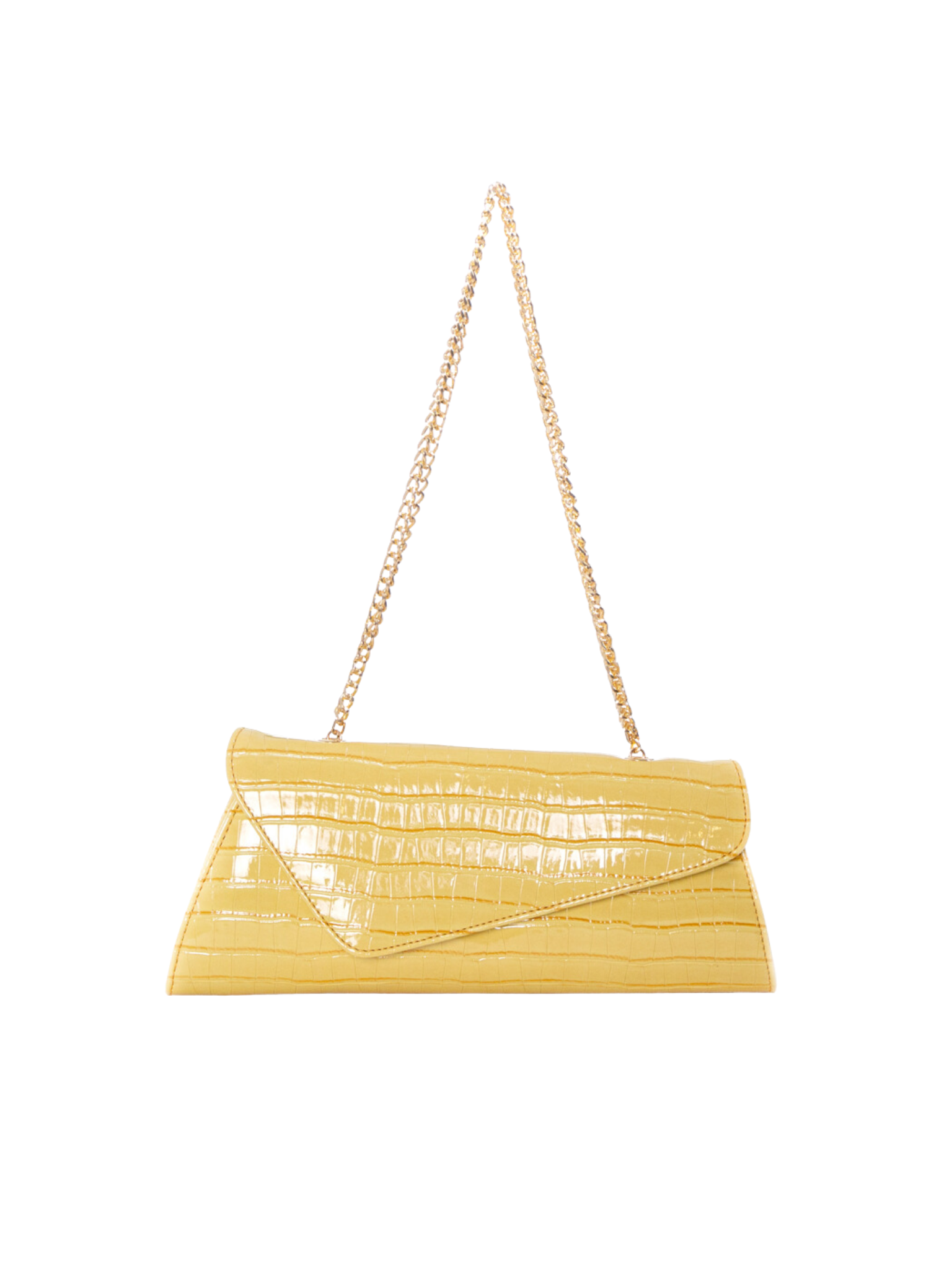 HerPorte-Yellow GHALIA Croc-embossed Shoulder Bag