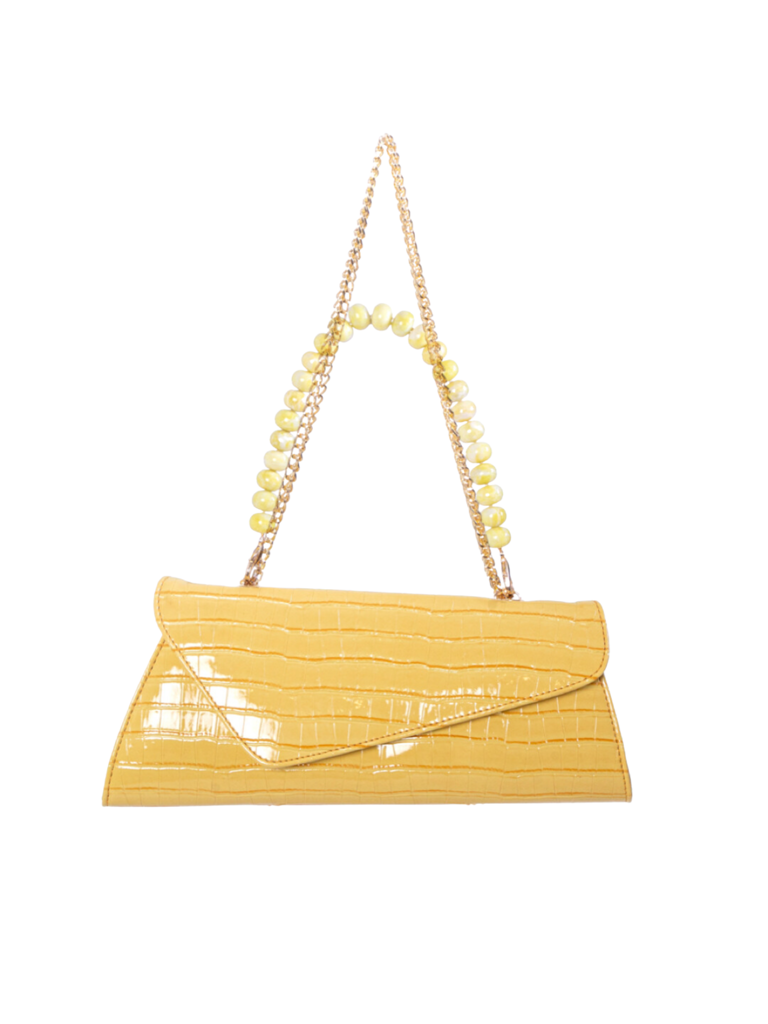 HerPorte-Yellow GHALIA Croc-embossed Shoulder Bag