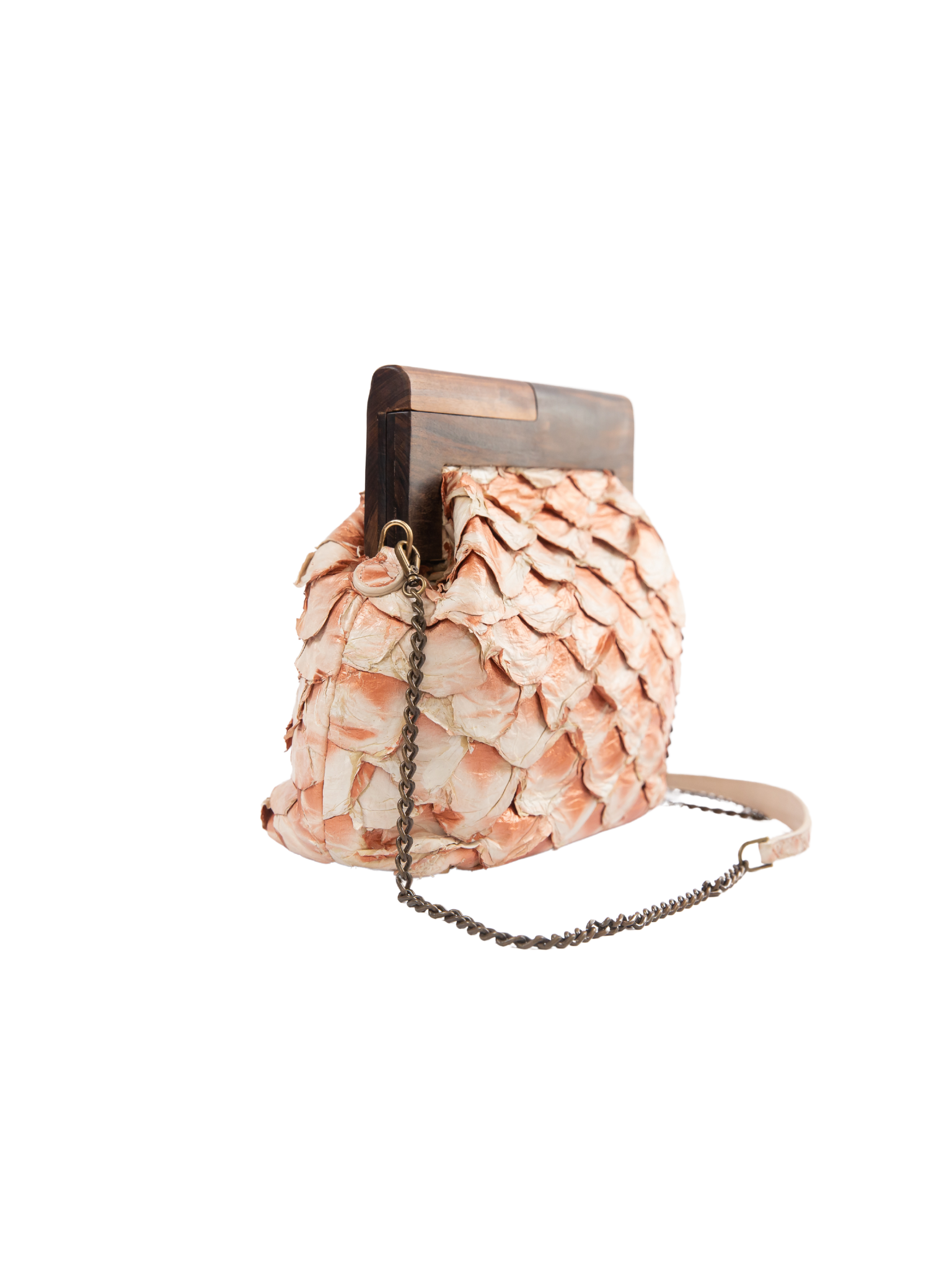 HerPorte-Senses Pirarucu leather Clutch with Imbuia Wood Handle