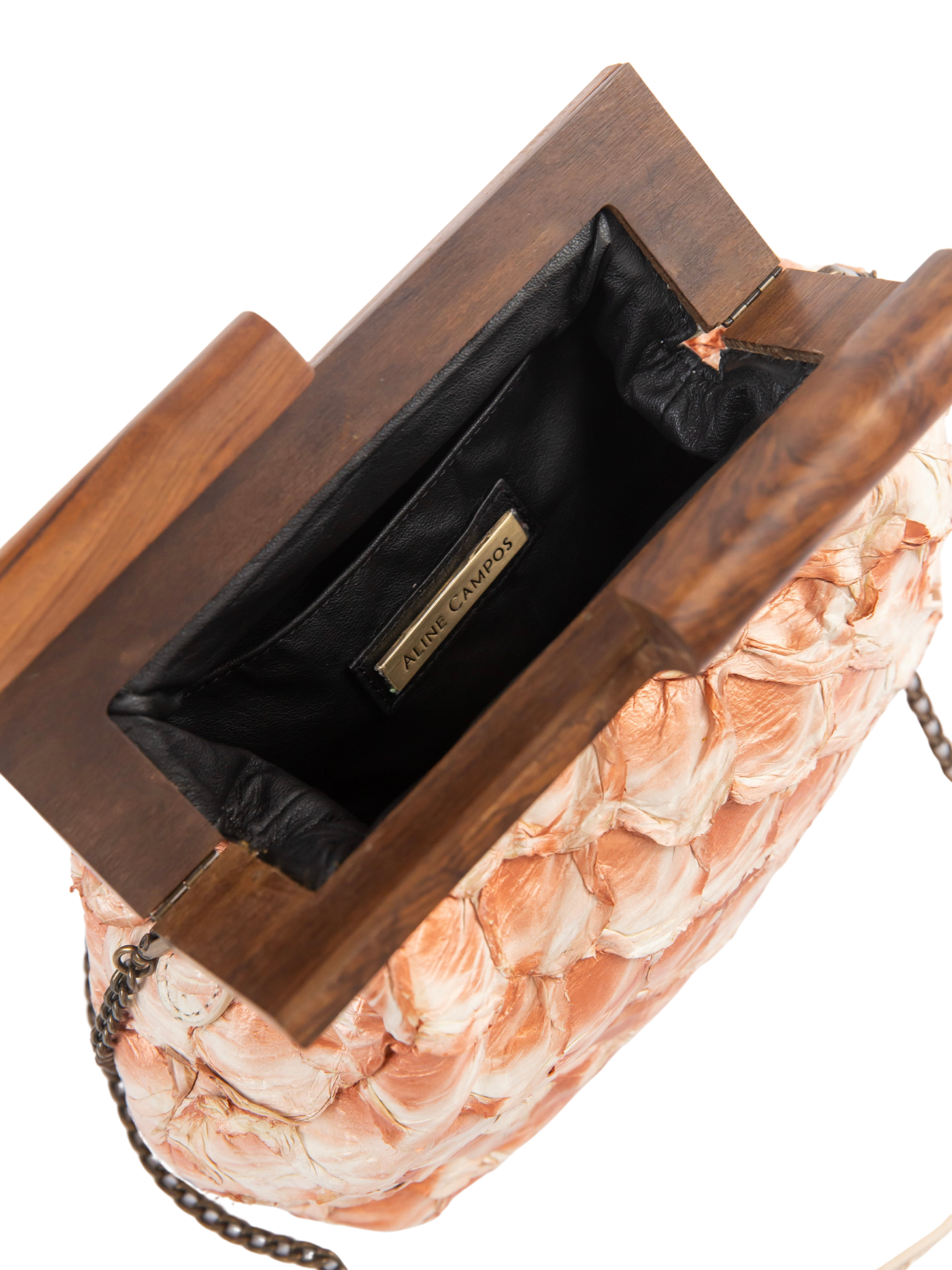 HerPorte-Senses Pirarucu leather Clutch with Imbuia Wood Handle