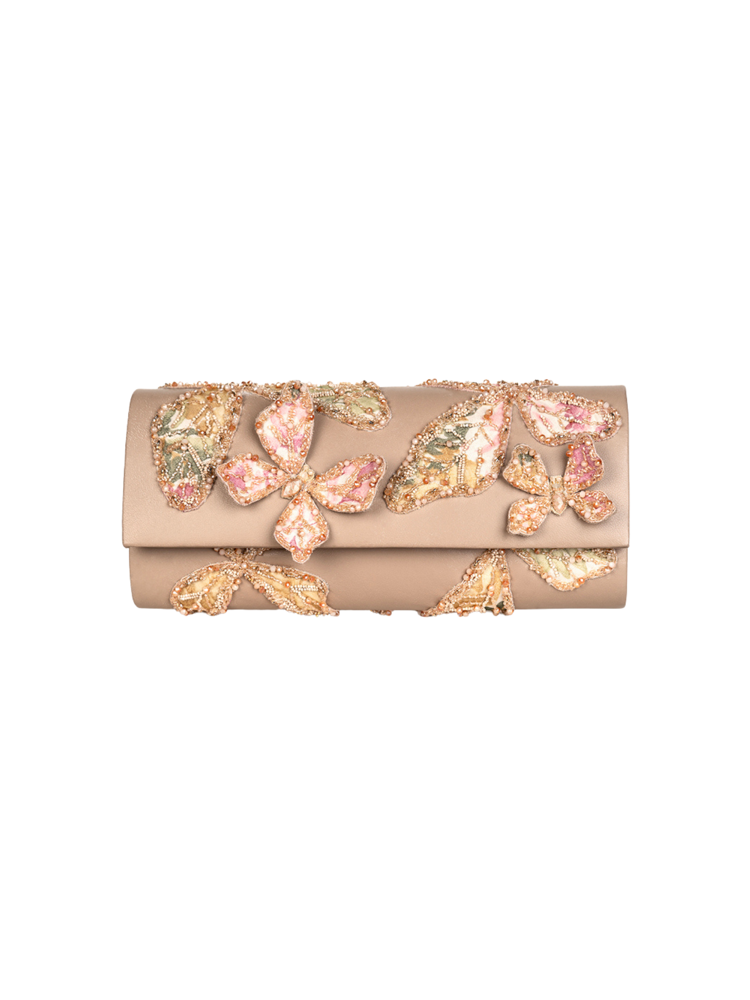 HerPorte-Beige Hand-embroidered Monarch Clutch