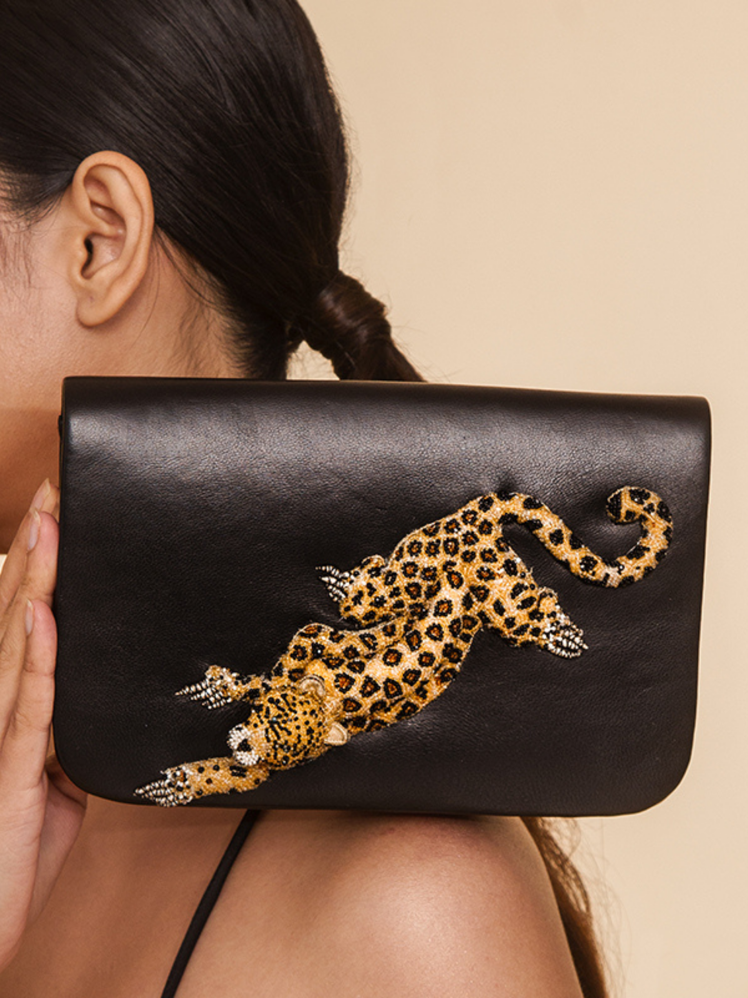 HerPorte-Leopard Hand Embroidered Clutch 