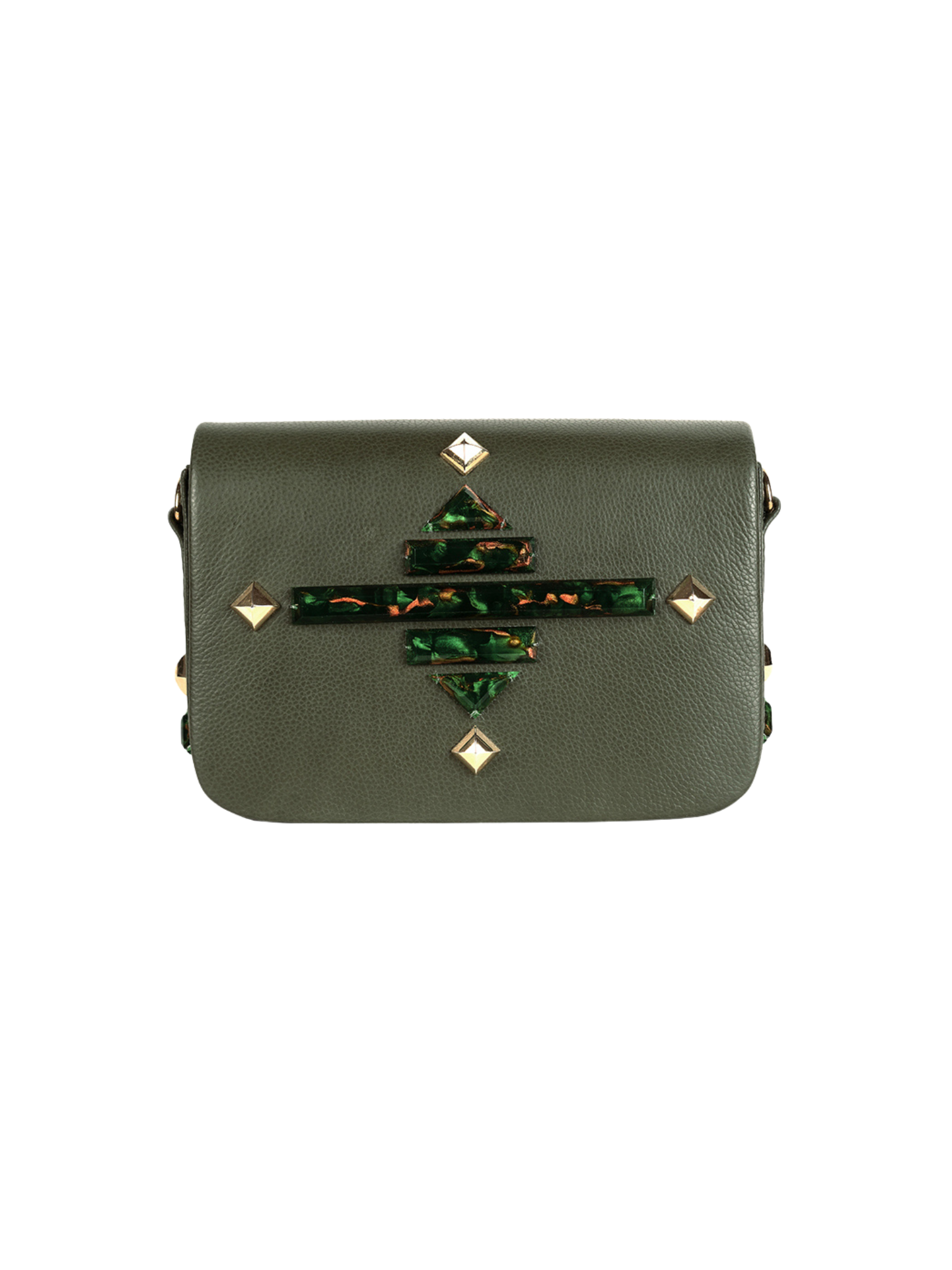 HerPorte-Olive Hand-embroidered Dewey Clutch