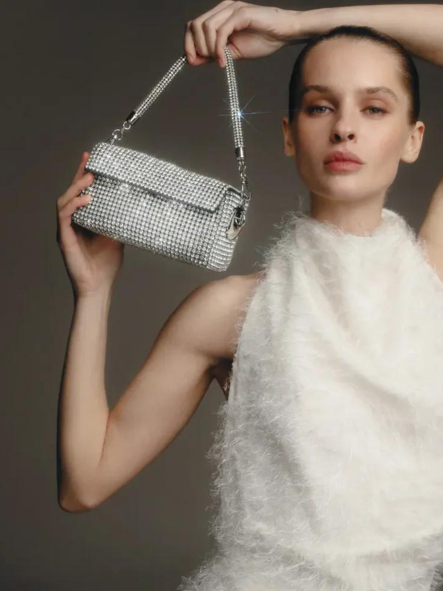 HerPorte-Rio Silver Rhinestone Crystal Bag