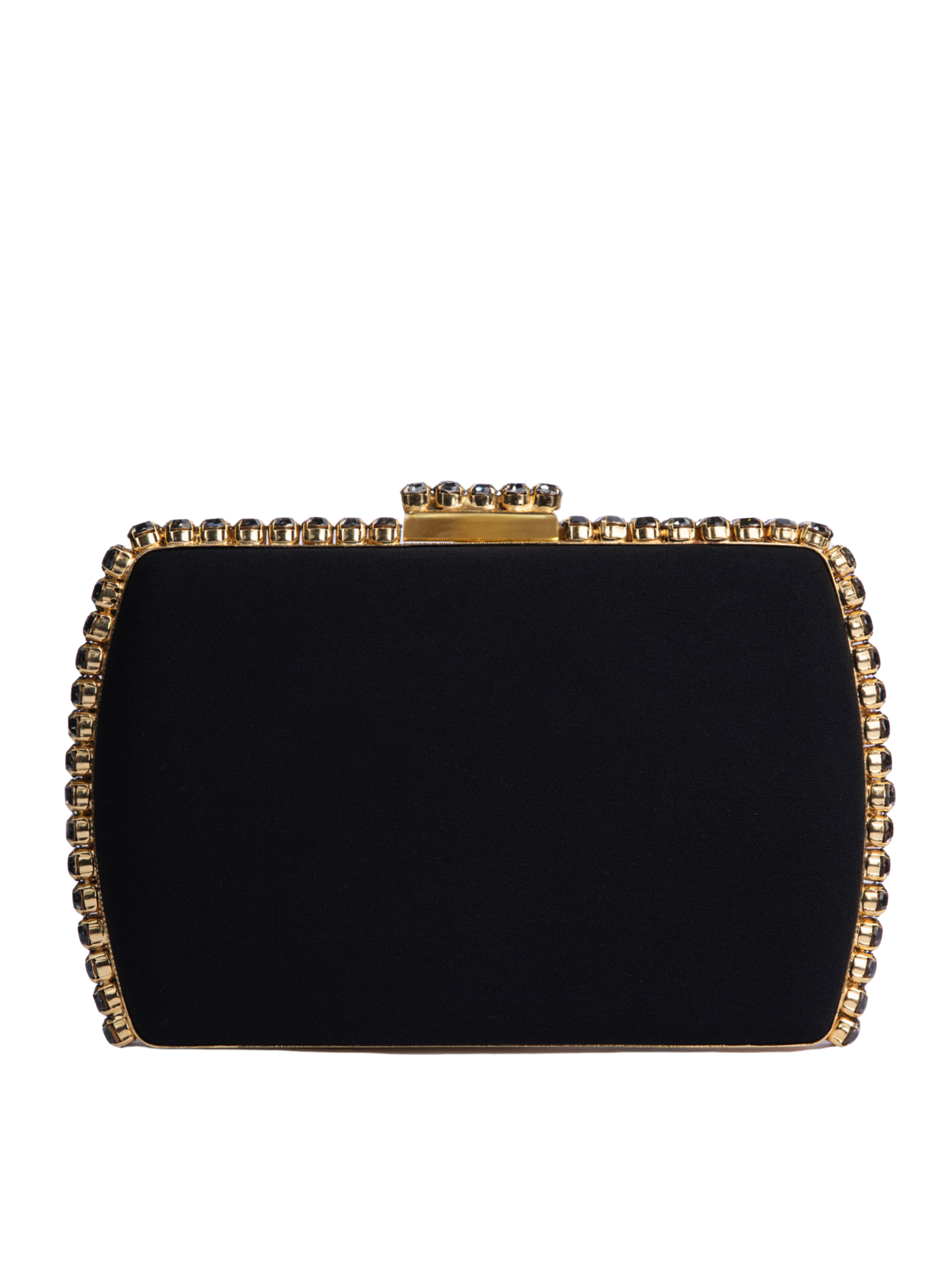 HerPorte-Black crepe clutch with Gold hardware