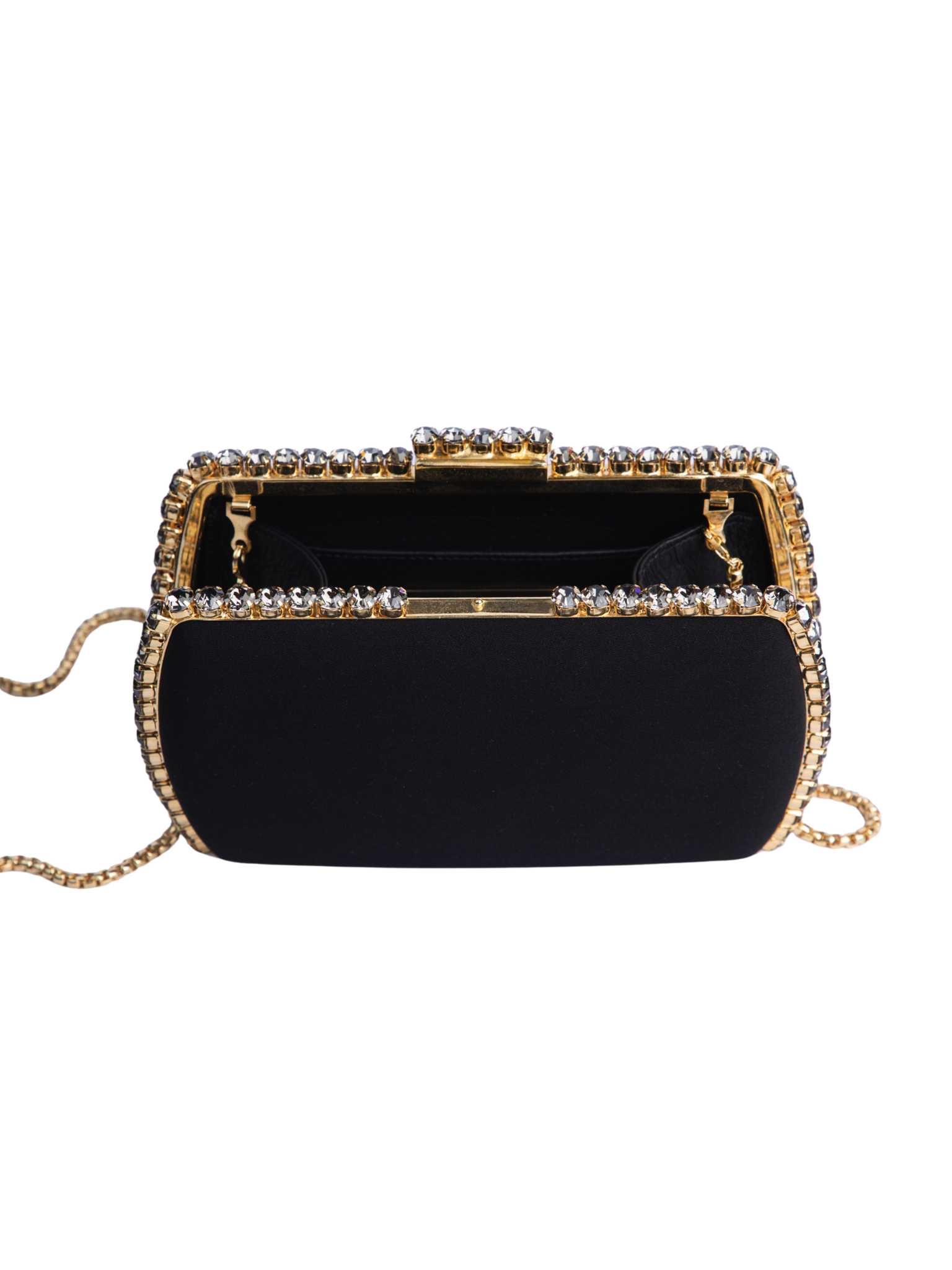 HerPorte-Black crepe clutch with Gold hardware