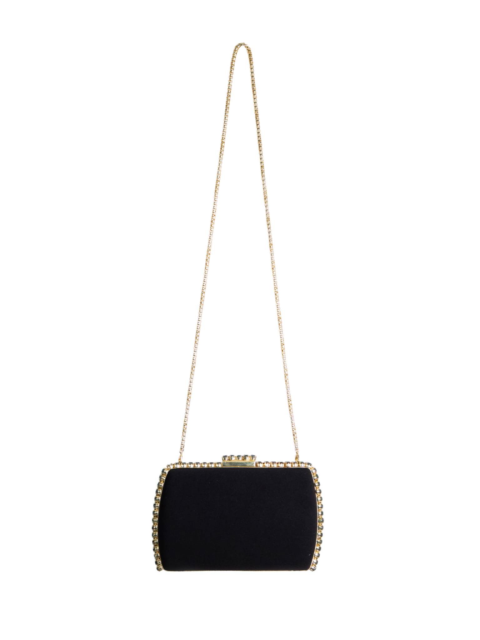 HerPorte-Black crepe clutch with Gold hardware