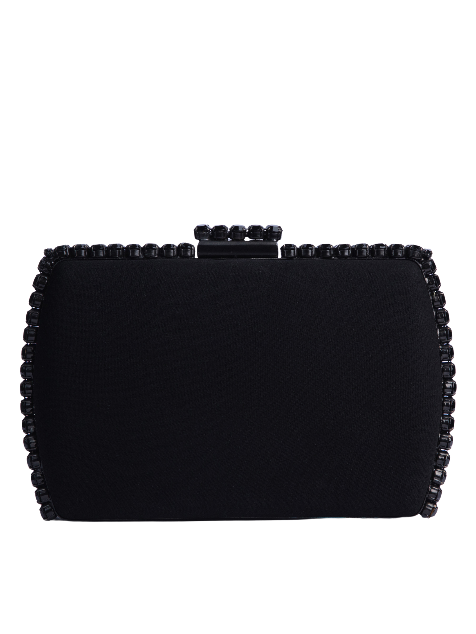 HerPorte-Black crepe clutch with Black hardware