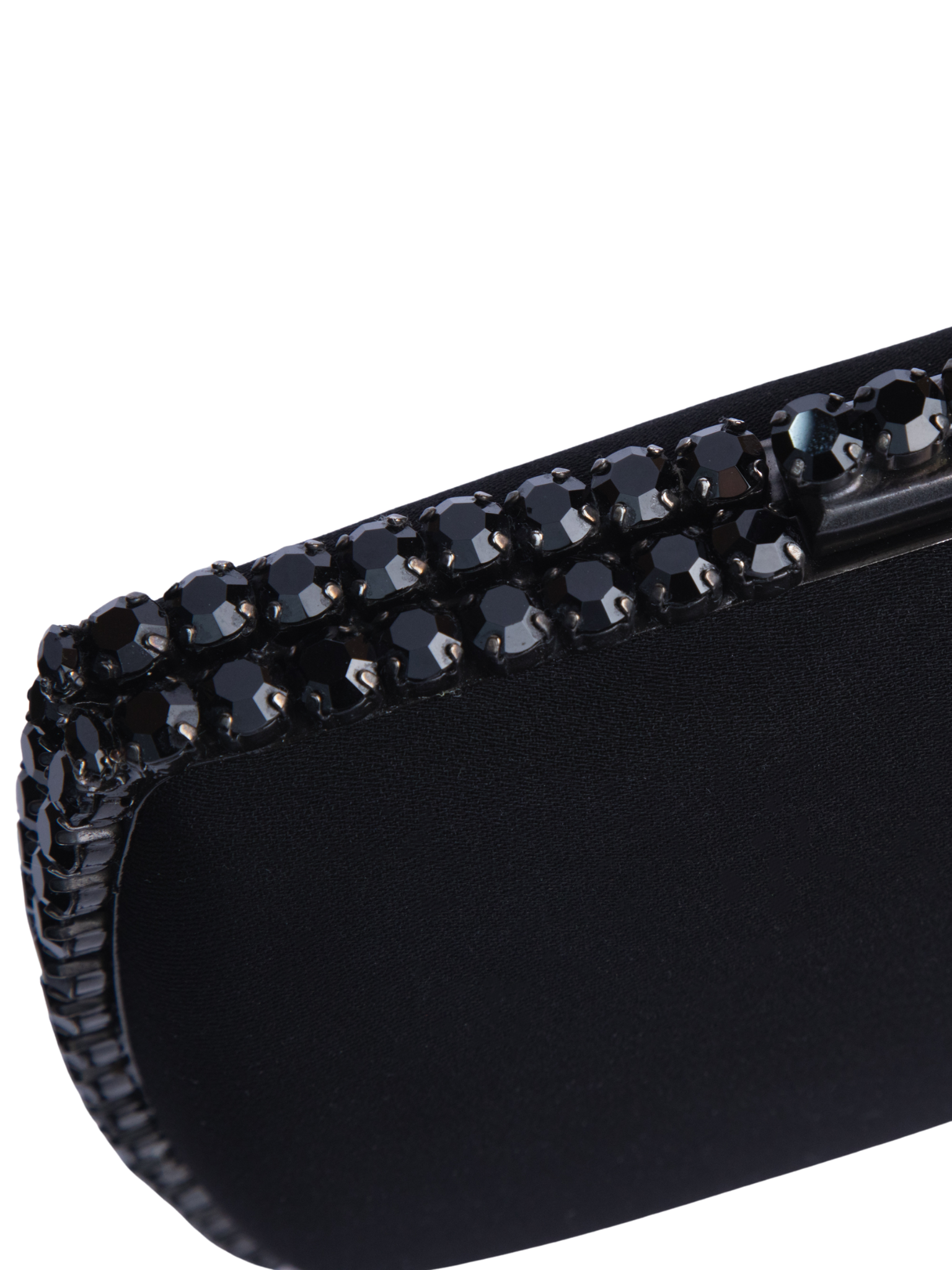 HerPorte-Black crepe clutch with Black hardware