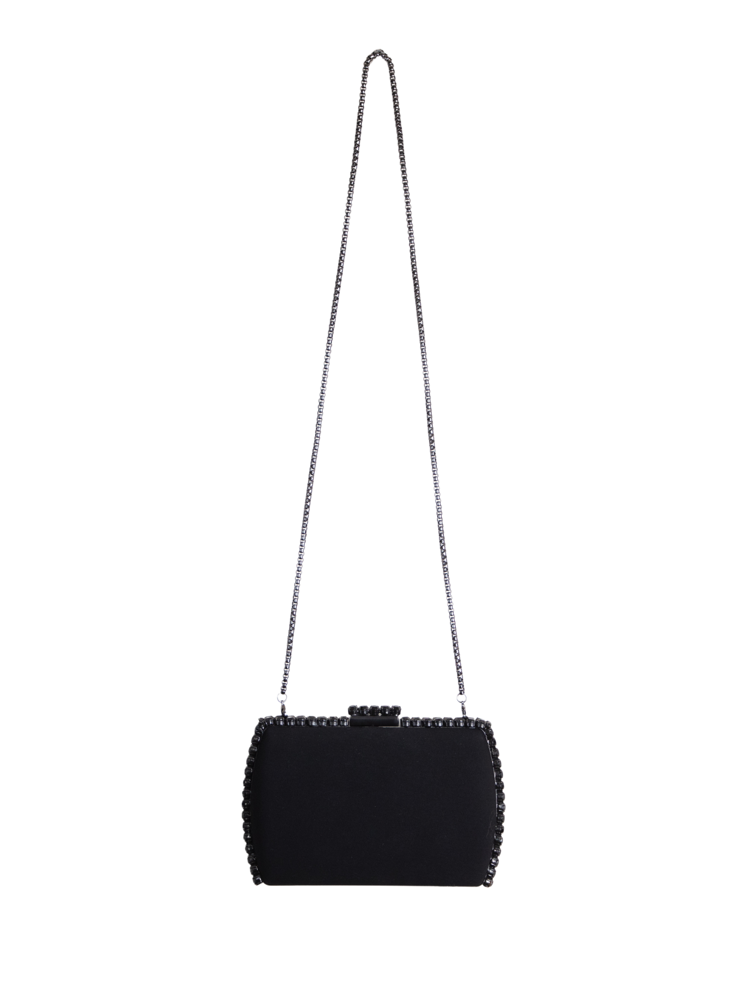 HerPorte-Black crepe clutch with Black hardware