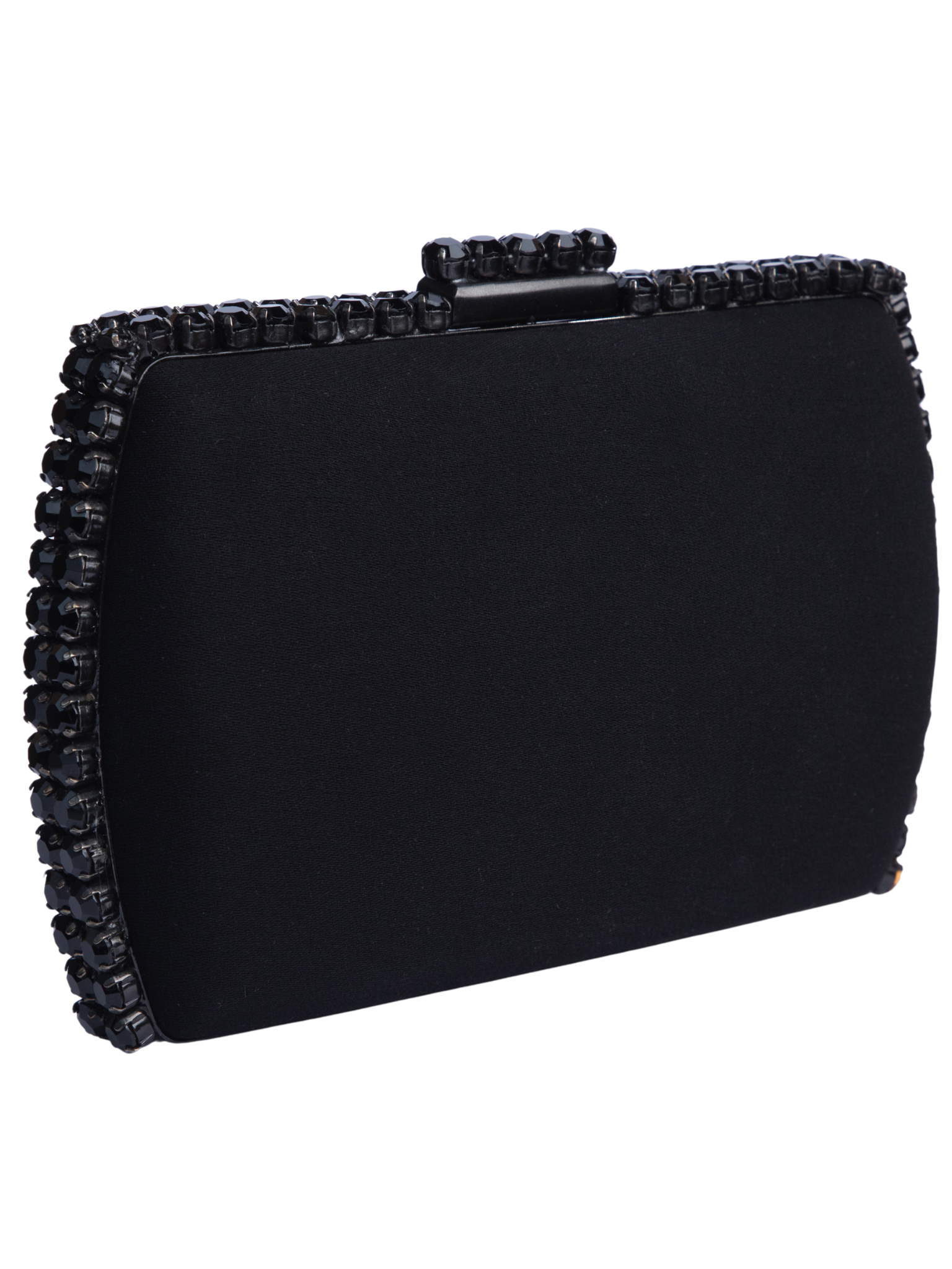 HerPorte-Black crepe clutch with Black hardware