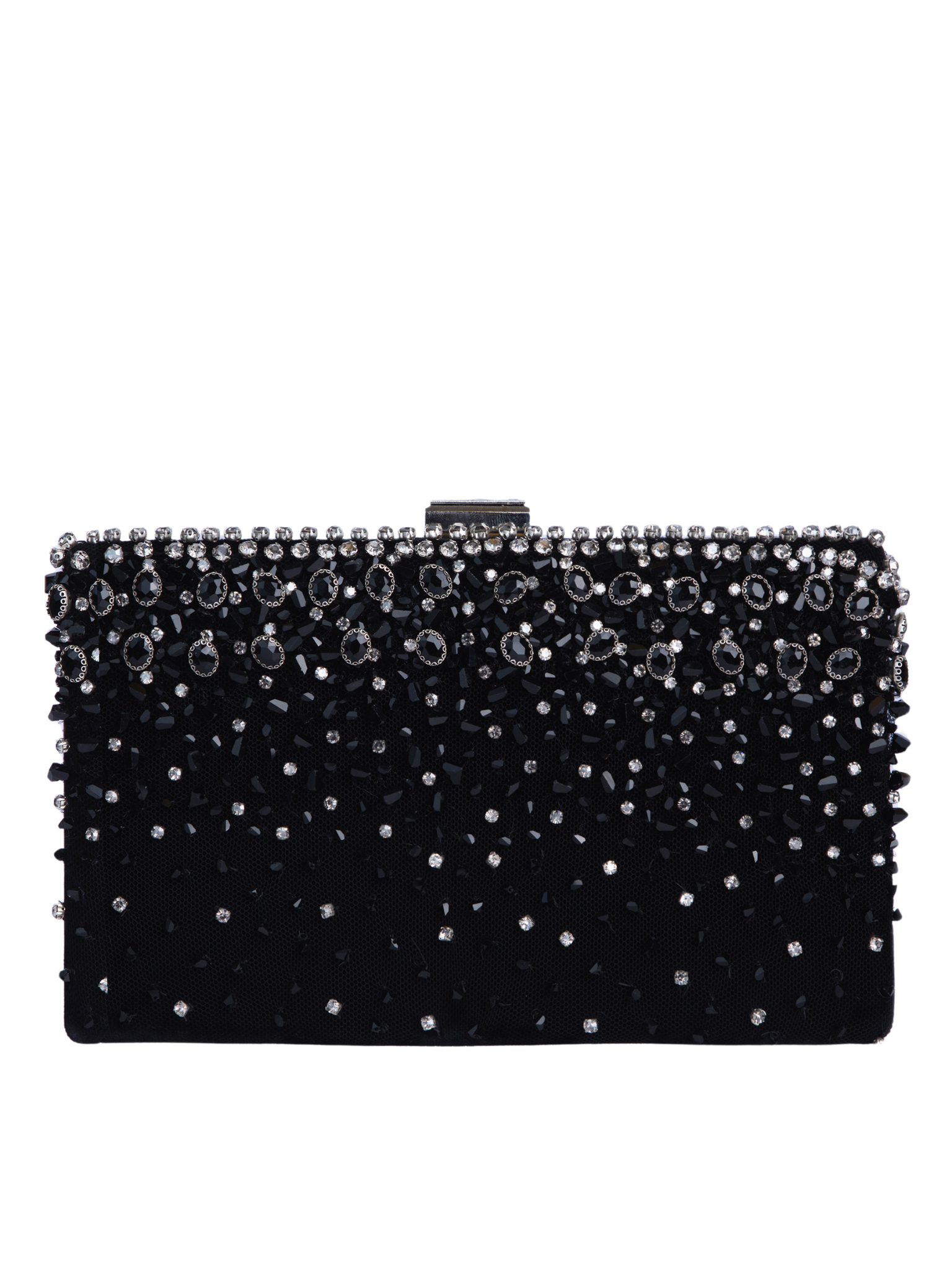 HerPorte-Black Bejeweled Velvet Clutch