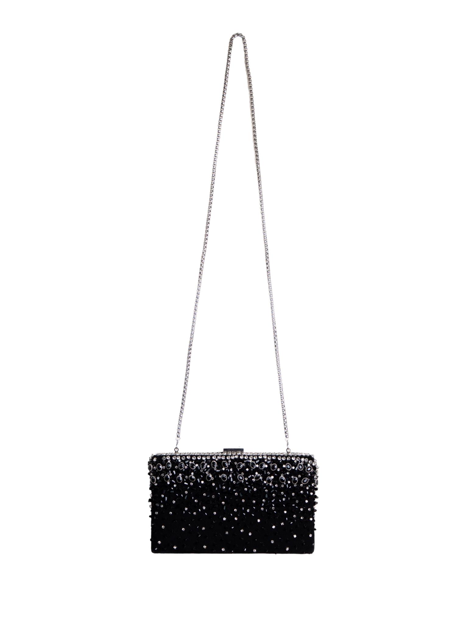 HerPorte-Black Bejeweled Velvet Clutch