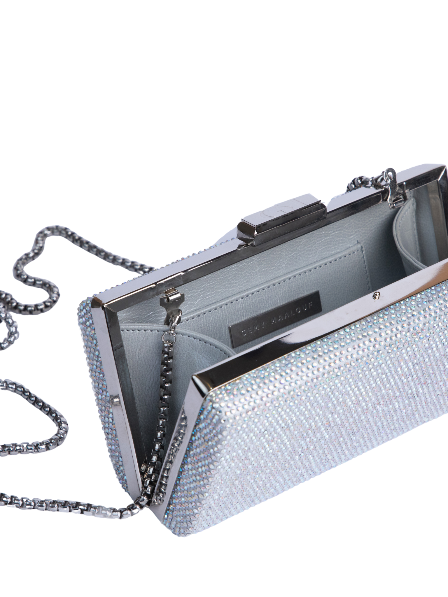 HerPorte-Rhinestones Tulle Silver Clutch