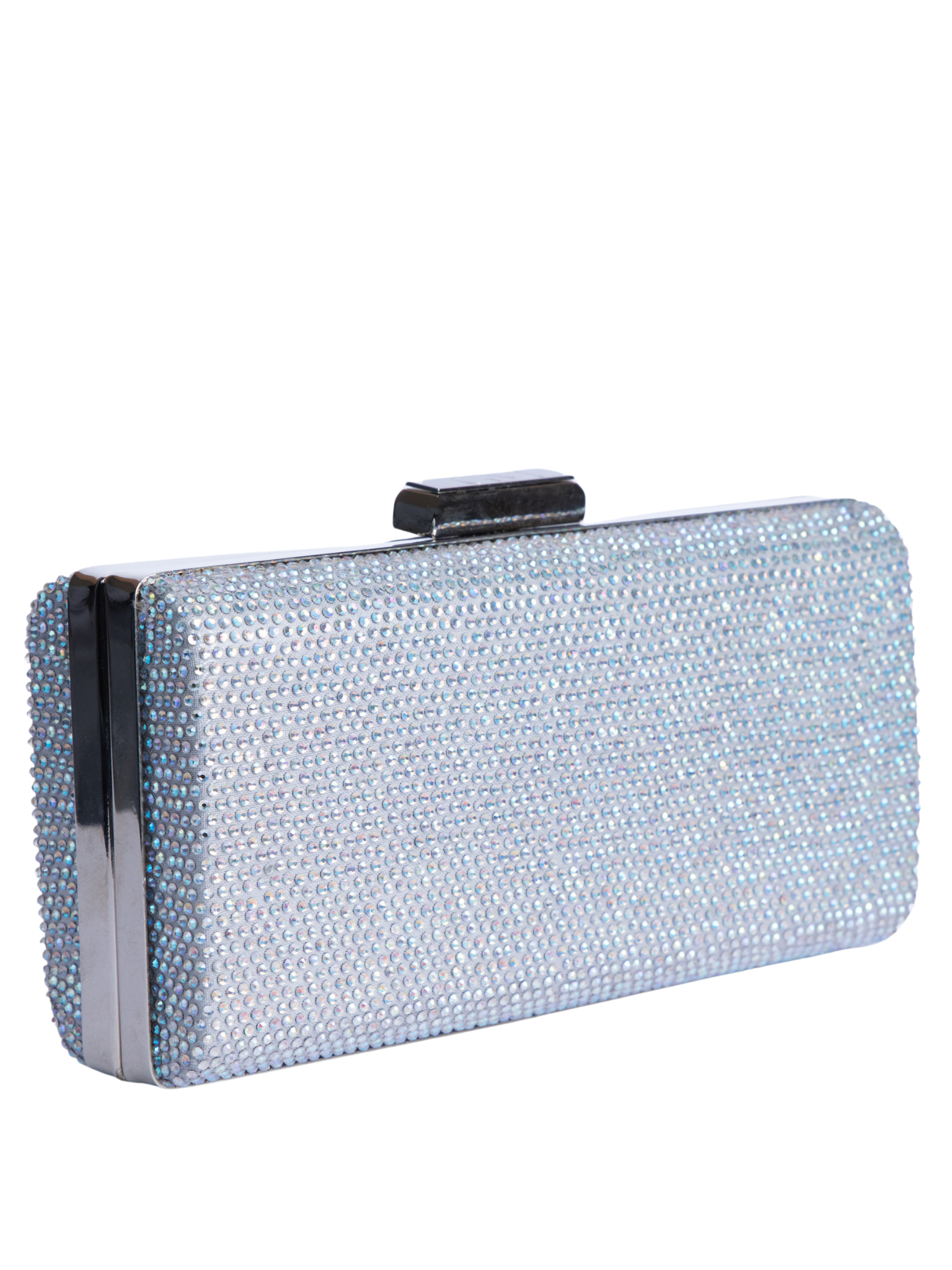 HerPorte-Rhinestones Tulle Silver Clutch