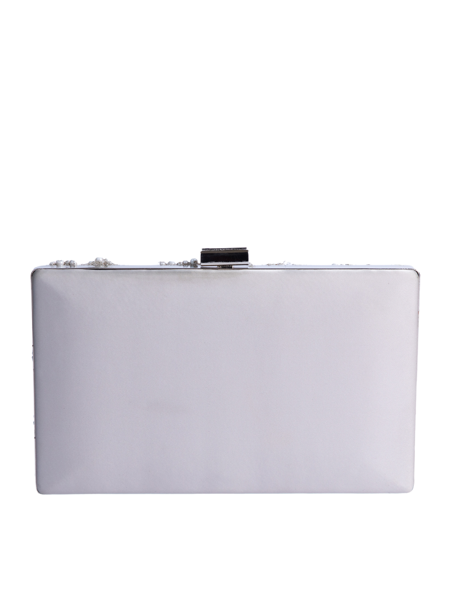 HerPorte-Embroidered Gray Tulle Satin Clutch