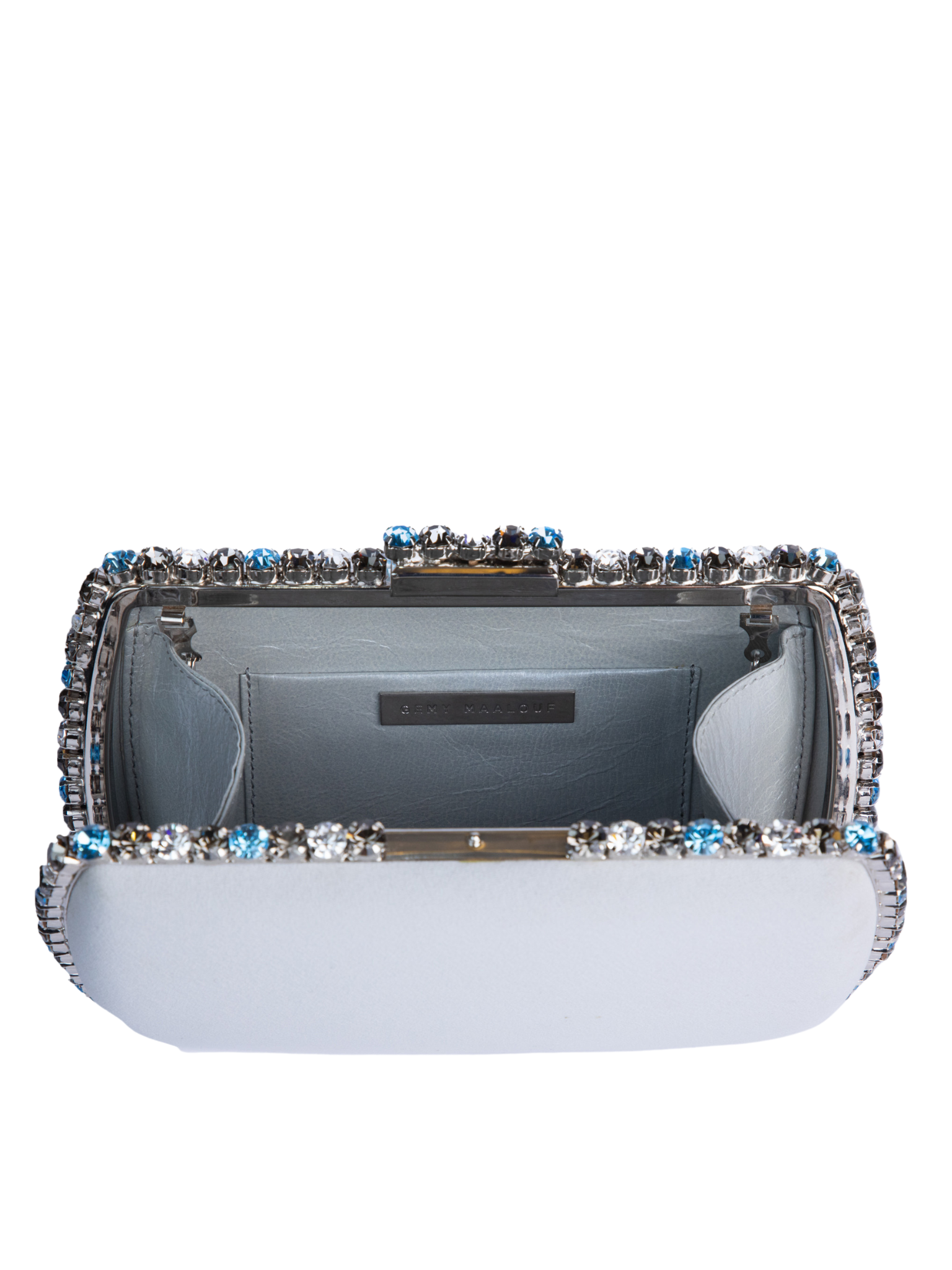 HerPorte-Gray Crepe Clutch With Multicolor Studs