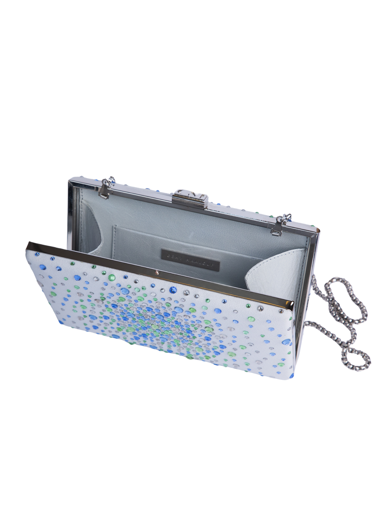 HerPorte-Gray Crepe Clutch With Rhinestones