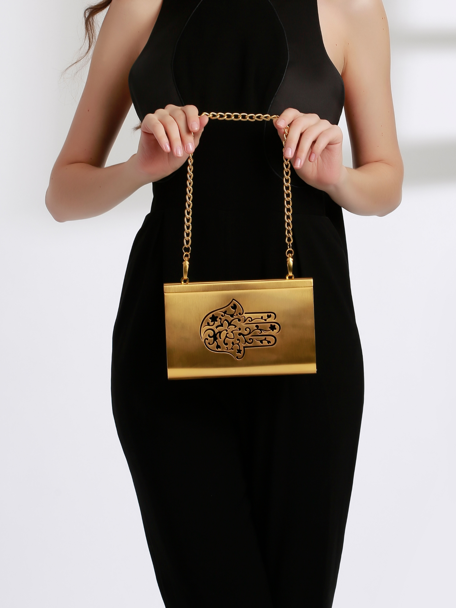 HerPorte-Hamsa Palm 24k Gold Dipped Medium Clutch