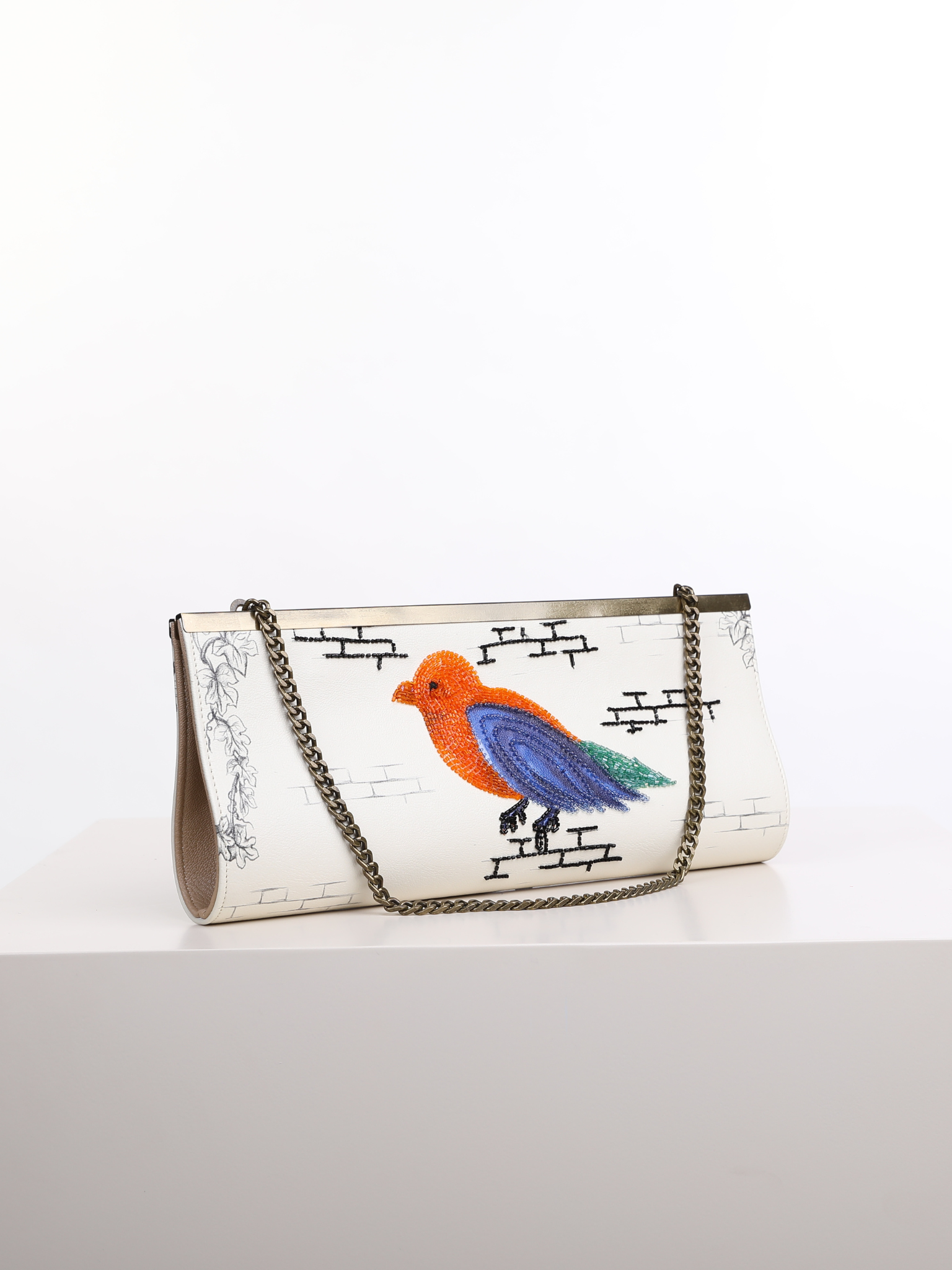 HerPorte-Freedom Arcade Bird Embroidered White Bag 