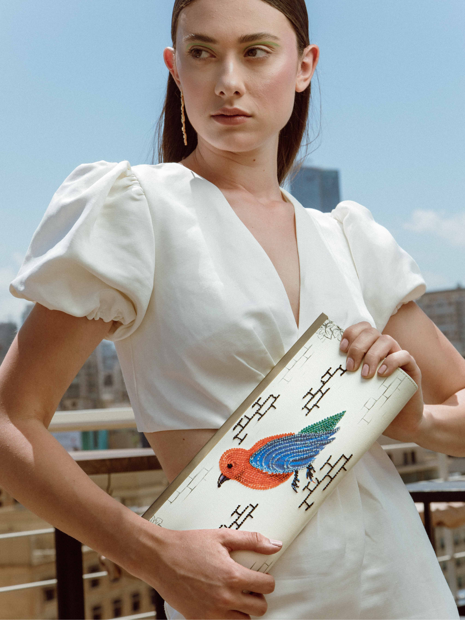 HerPorte-Freedom Arcade Bird Embroidered White Bag 