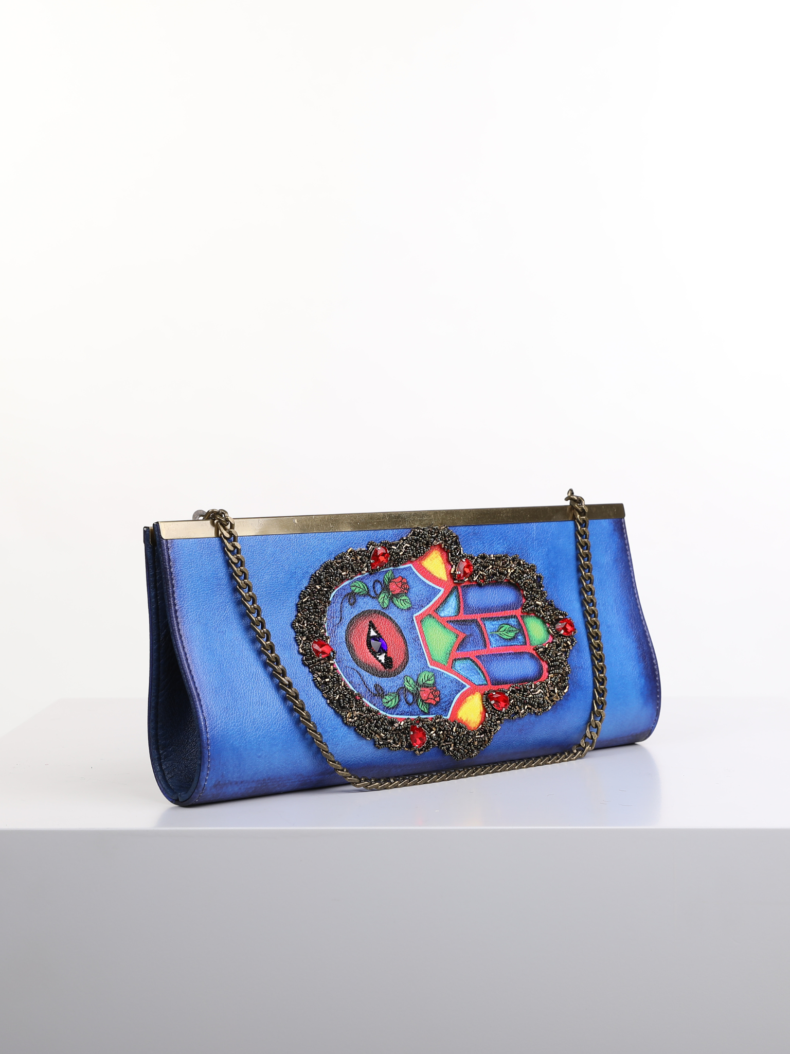 HerPorte-Hamsa Palm Blue Embroidered Bag 