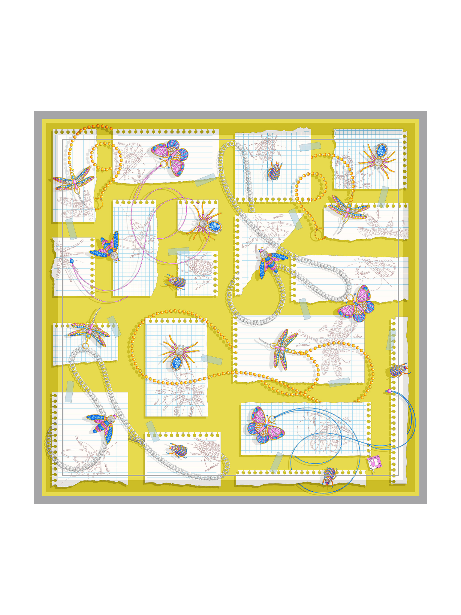 HerPorte-Ancient Gioie Silk Scarf 98x98cm