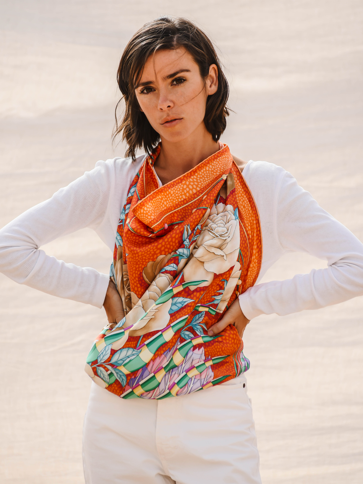 HerPorte-The Infatuated Fish  Crepe Scarf 138x138cm