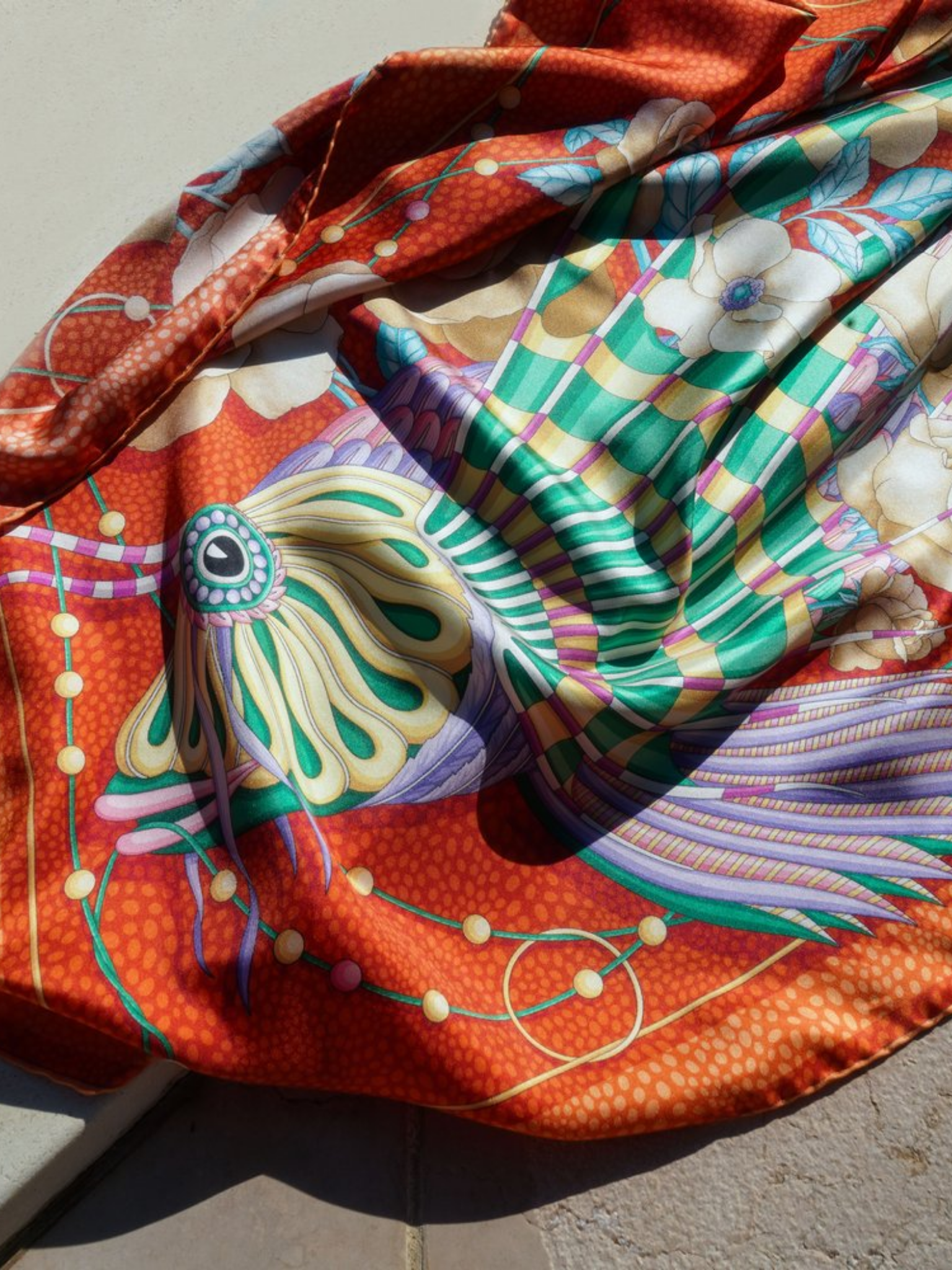 HerPorte-The Infatuated Fish  Crepe Scarf 138x138cm